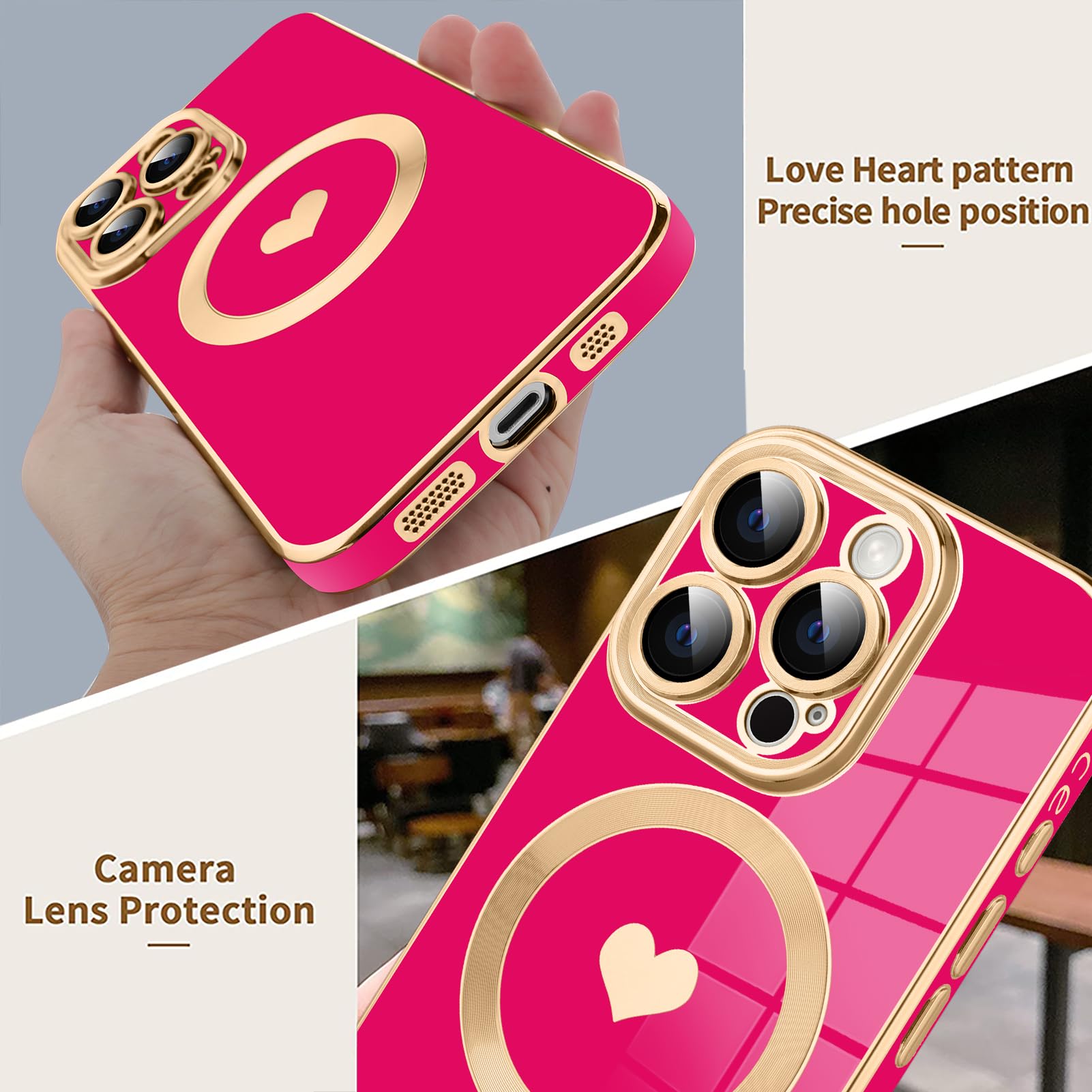 Tharlet Magnetic For Iphone 16 Pro Max Case [Compatible With Magsafe] Cute Love Luxury Plating Edge Bumper Case With Full Camera