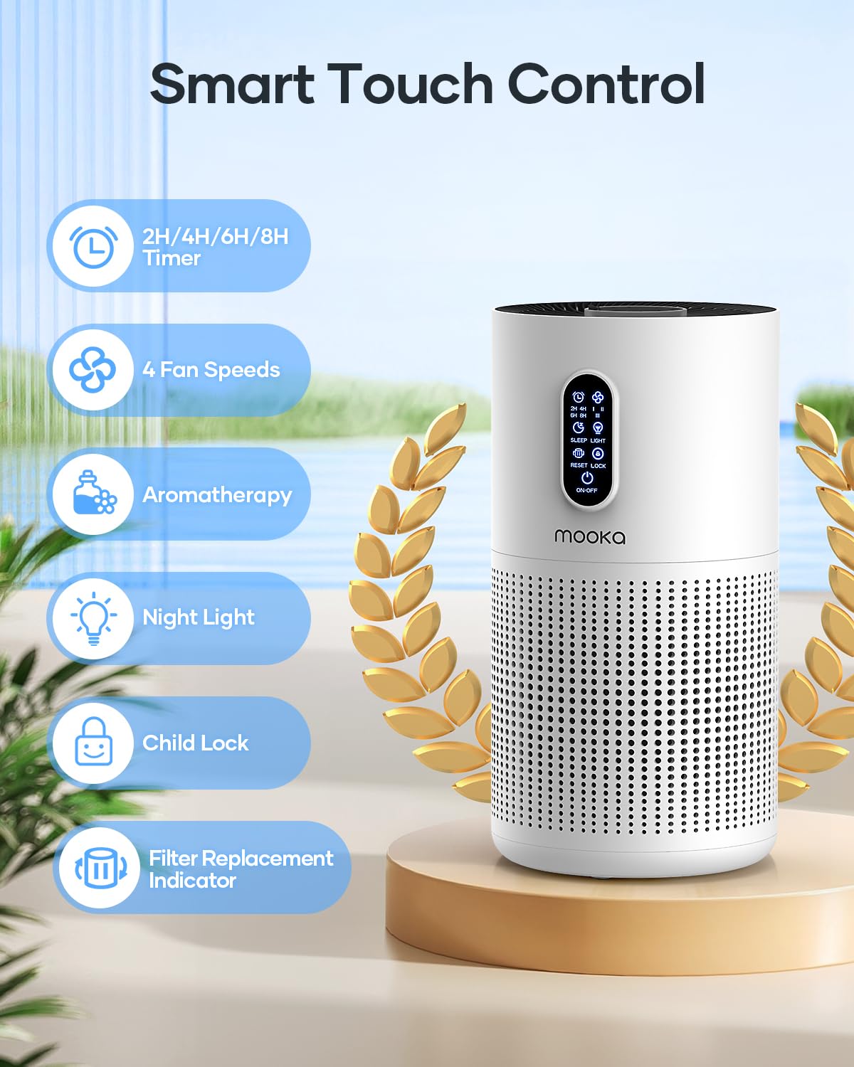 Air Purifiers For Home Large Room Up To 1500 Ft, Mooka Hepa Air Purifier For Home Pets Hair In Bedroom With Aromatherapy, Air Fi