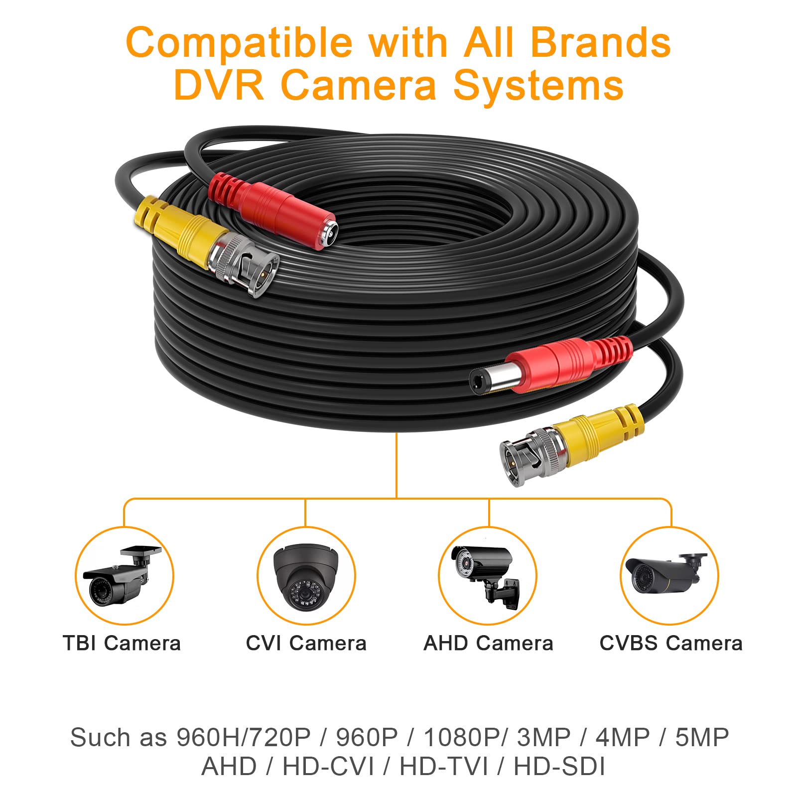 Wildhd 4X200Ft Bnc Cable All In One Siamese Video And Power Security Camera Cable Extension Wire Cord With 2 Female Connectors F