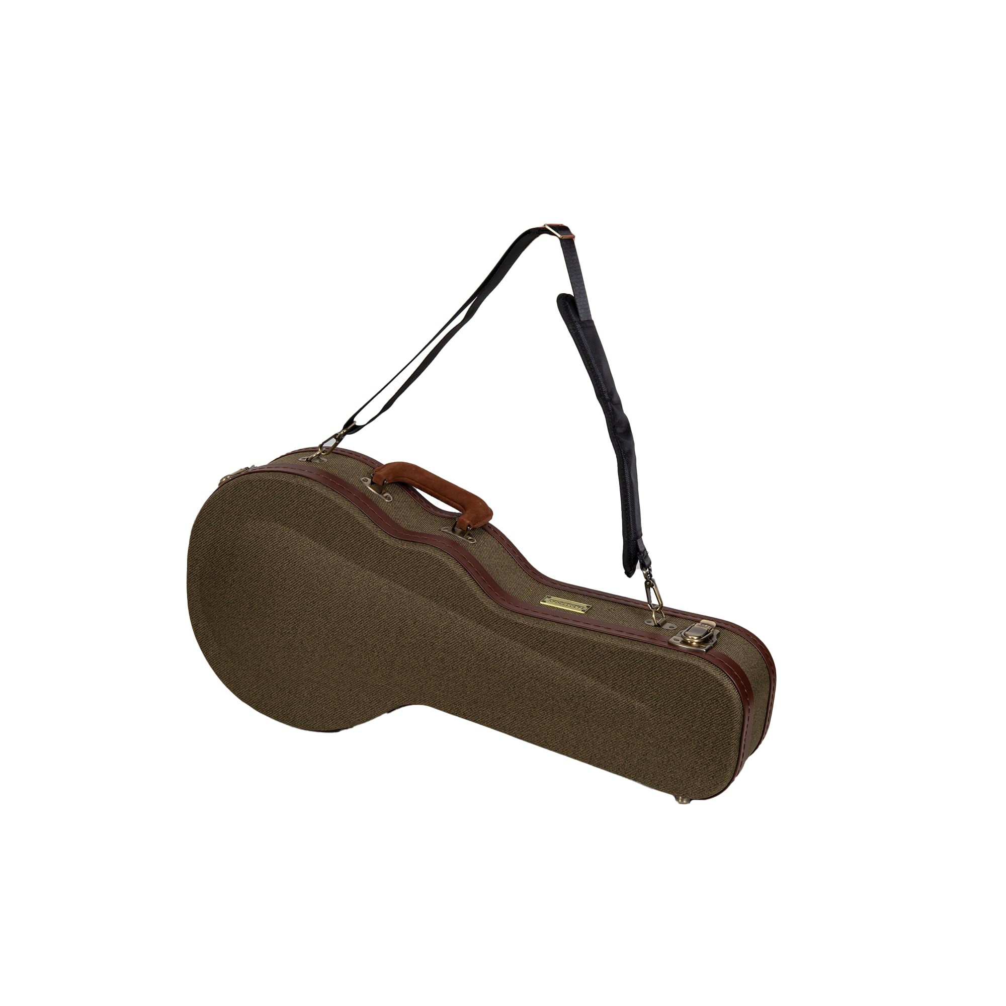 Crossrock Master Series F-Style Mandolin Case | Olive Green Tweed Exterior, Re-Engineered Wooden Shell, Leather Handle, Backpack