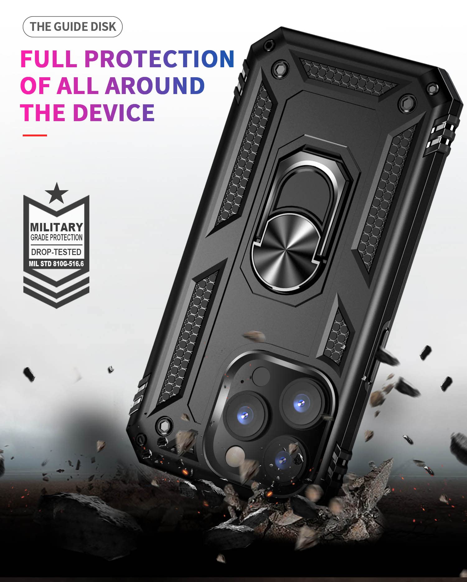 Addit Case For Iphone 14 Pro Max Phone Case Iphone 14 Pro Max Case, With Ring Holder Stand, Support Magnet Car Mount, Military G