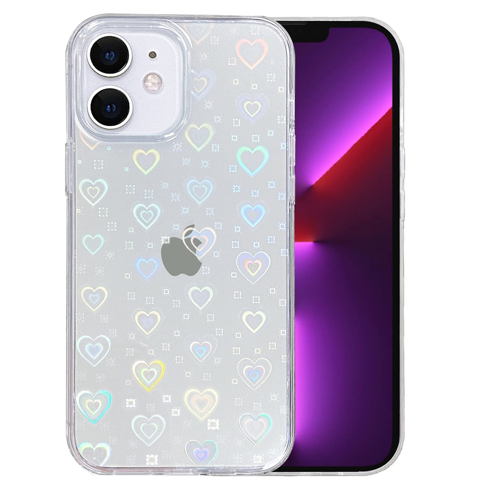 Smobea Compatible With Iphone 11 6.1 Inch 2019, Clear Laser Glitter Bling Heart Soft & Flexible Tpu And Hard Pc Shockproof Cover