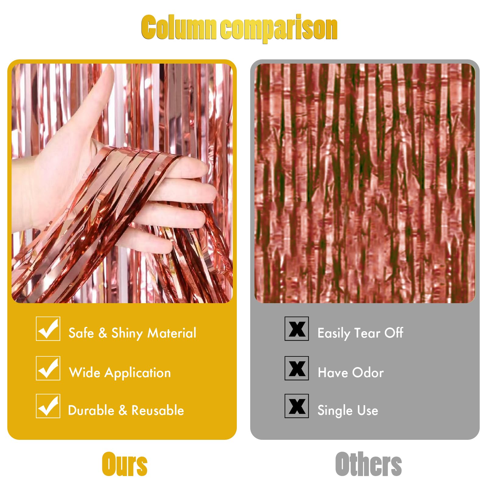 Canrevel 2 Pack 3.3X8.2 Feet Rose Gold Foil Fringe Backdrop Curtains, Tinsel Streamers Birthday Party Decorations, Fringe Backdr