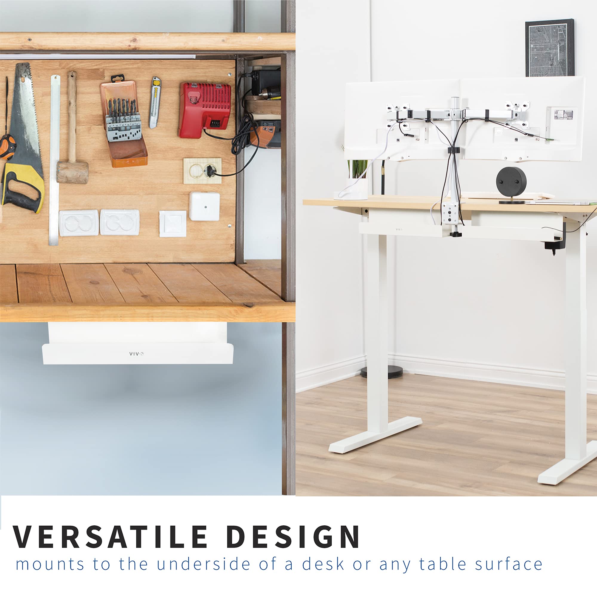 Vivo 2 Pack Under Desk 17 Inch Cable Management Tray, Cord Organizer, Home Office Desk Accessories, White, Desk-Ac06-2Cw