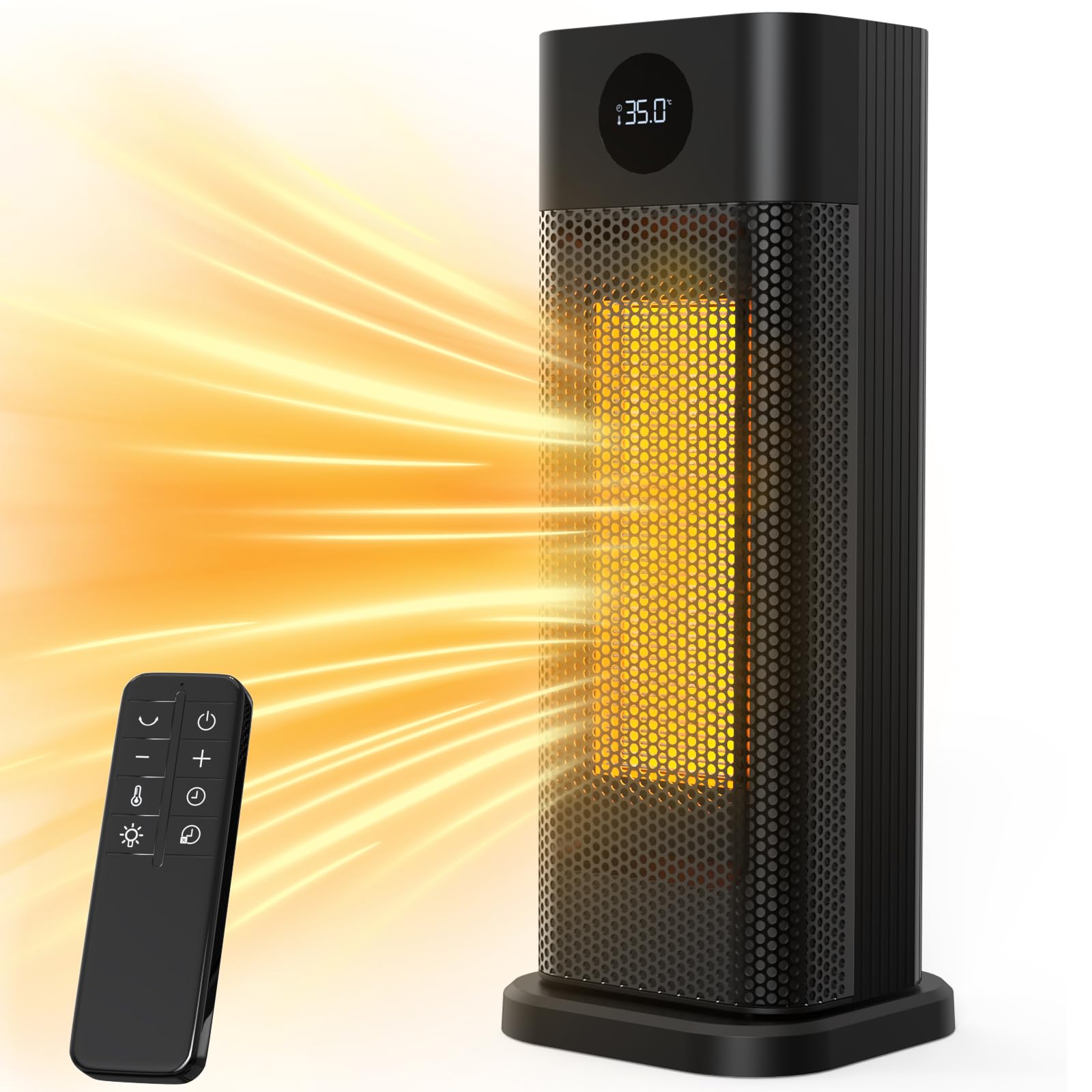 Space Heater   1500W Ptc Ceramic Tower Heaters For Indoor Use With Adjustable Thermostat, Timer And Remote Control, Quick 1S Hea