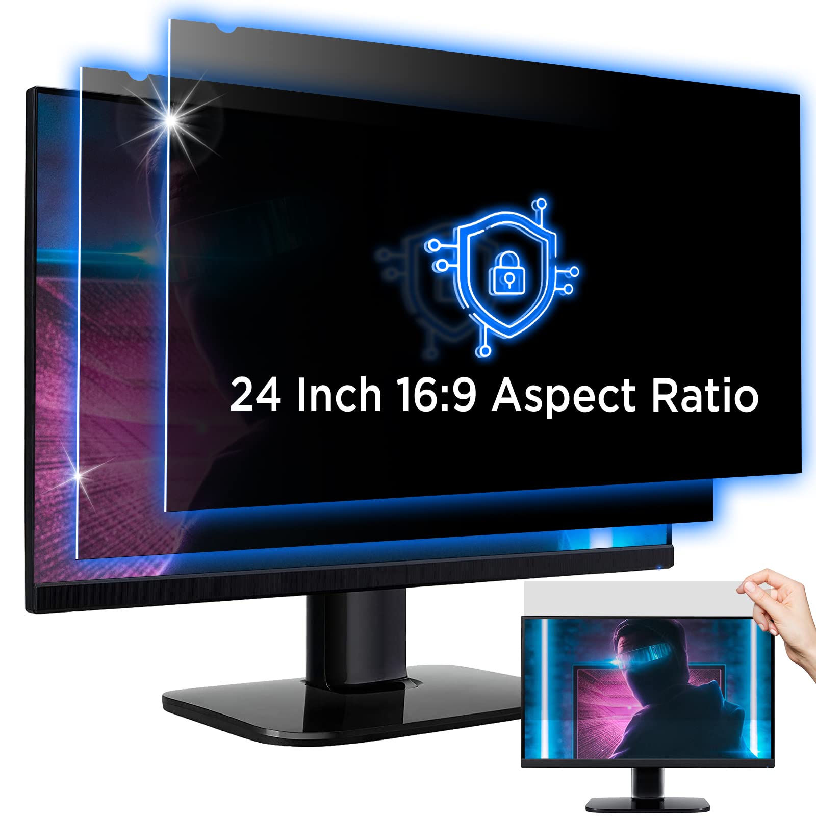 Yakai?2 Pack Computer Privacy Screen Filter 24 Inch For 16:9 Aspect Ratio Widescreen Monitor, Anti Spy & Anti Glare Blue Light B