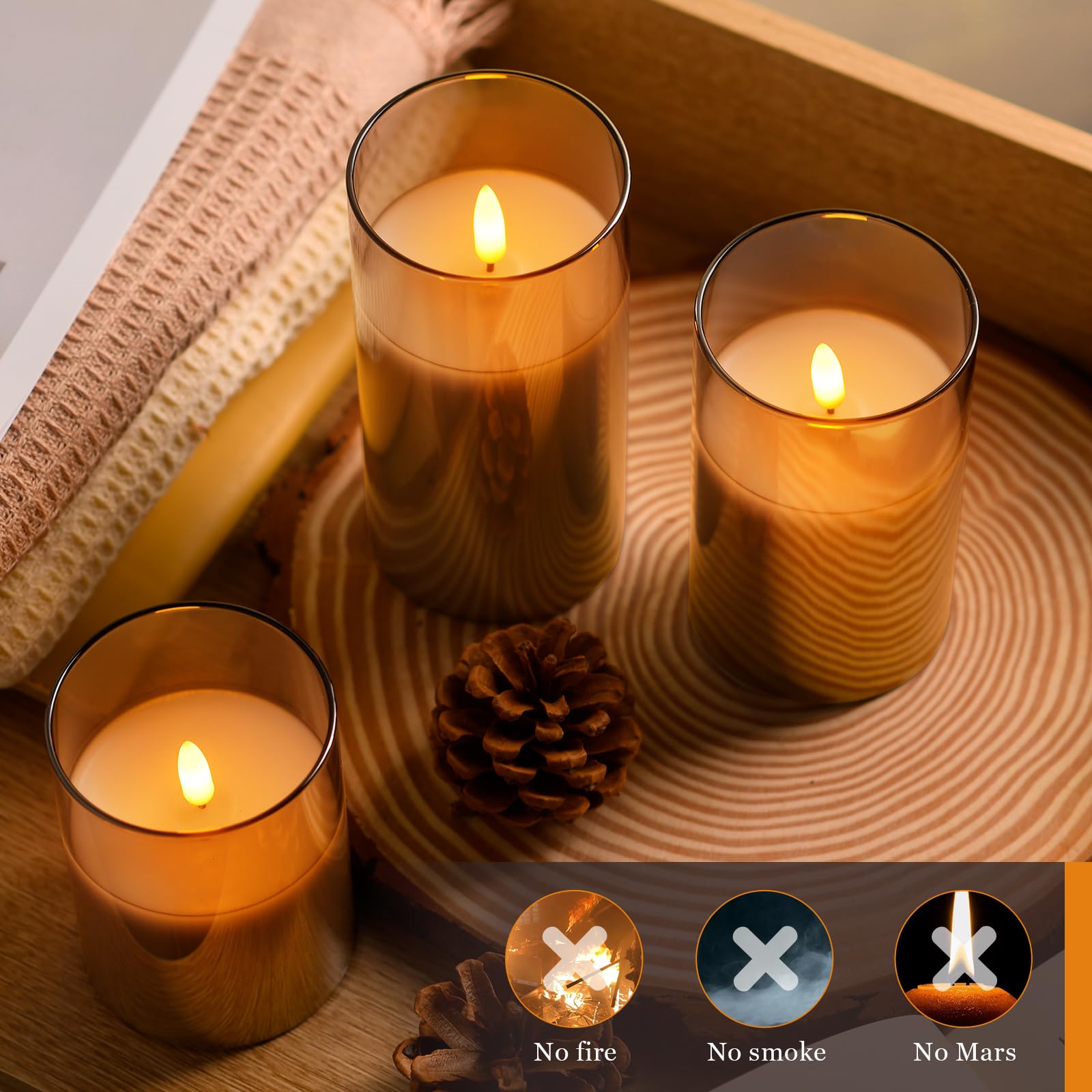 Glass Battery Operated Led Flameless Candles With Remote And Timer, Real Wax Candles Warm Color Flickering Light For Festival We
