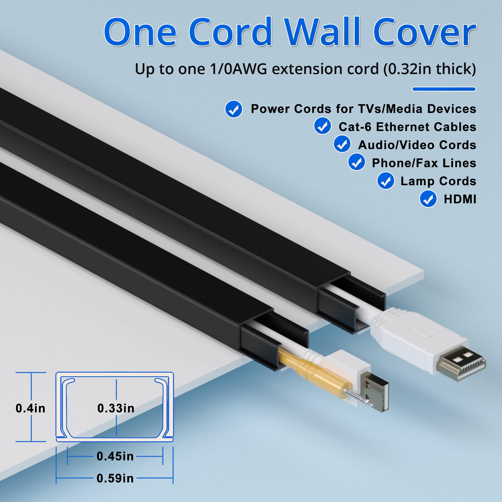 Cord Hider Wall For One Cord 136In, Zhiyo Cord Covers For Wires On Wall, Easy Install Cable Cover Wall, Black Cable Raceway Hide