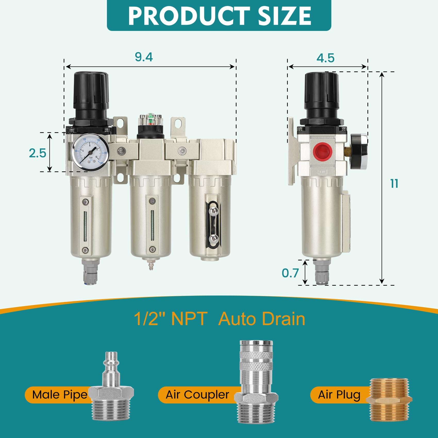 1/2'' Npt Industrial Air Dryer For Compressor,3 Stage Air Compressor Water Separator System,Filter Oil Water Separator Dryer For