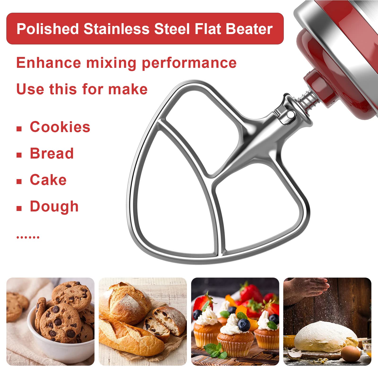 Stainless Steel Beaters For Kitchenaid Stand Mixer, 4.5 5Qt Tilt Head Paddle Attachment For Kitchenaid Mixer, Polished Flat Beat