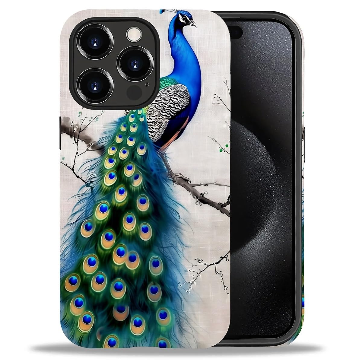 WANKBLC Compatible with iPhone 15 Pro Max Matte Case, Cute Peacock Tree Art Pattern for Girl Full Body Design Soft Silicone Drop