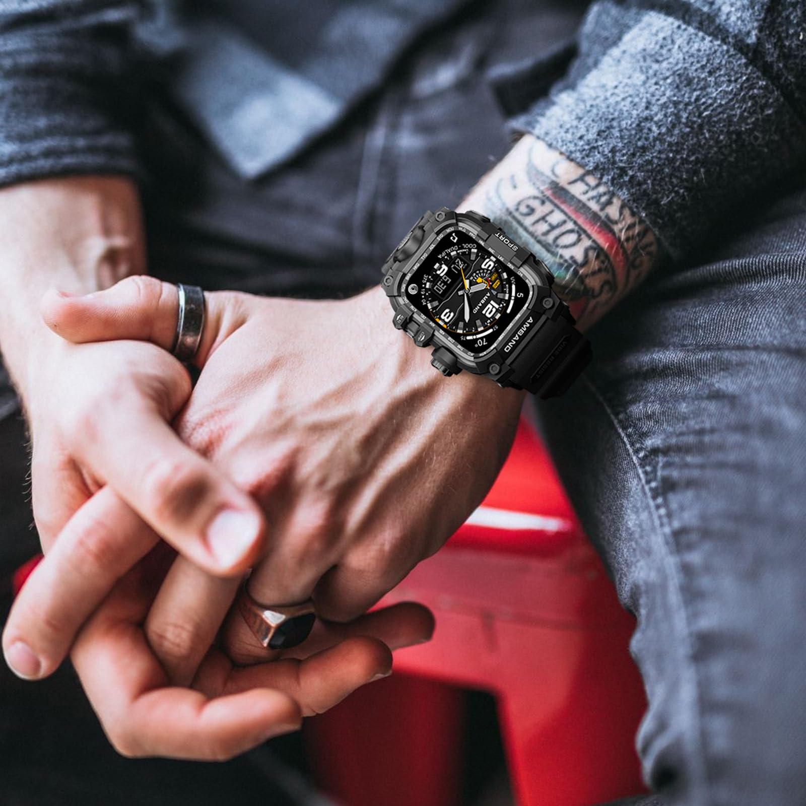 Amband M3 Rugged Case With Band Designed For Apple Watch Series 9/8/7 45Mm   Black