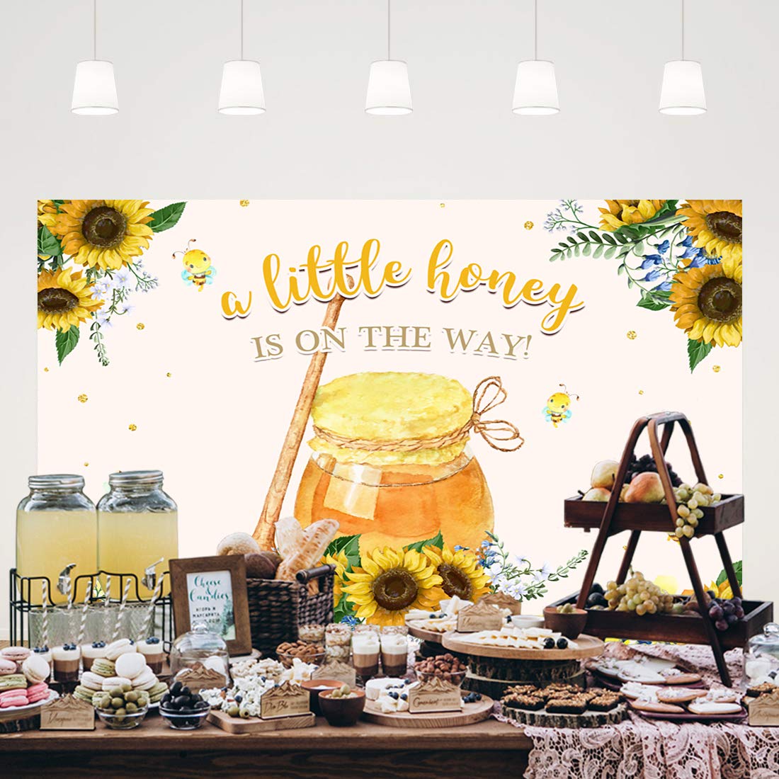 Ticuenicoa A Little Honey Is On The Way Baby Shower Backdrop For Girl And Boy Honey Sunflower Baby Shower Background For Photography Bee Theme Photo Booth Props Babyshower Banner Birthday Decors 5X3Ft