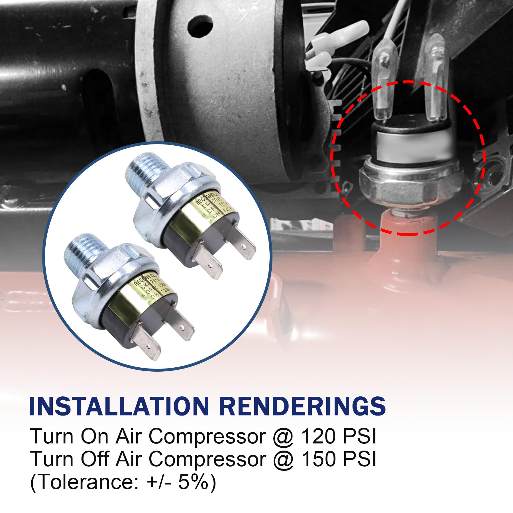 2 Piece Air Pressure Switch 120 150 Psi Tank Mount Thread 1/4'' Npt 12V/24V Dc Train Horn Valve 120 150Psi 1/4 Inch Air Compress