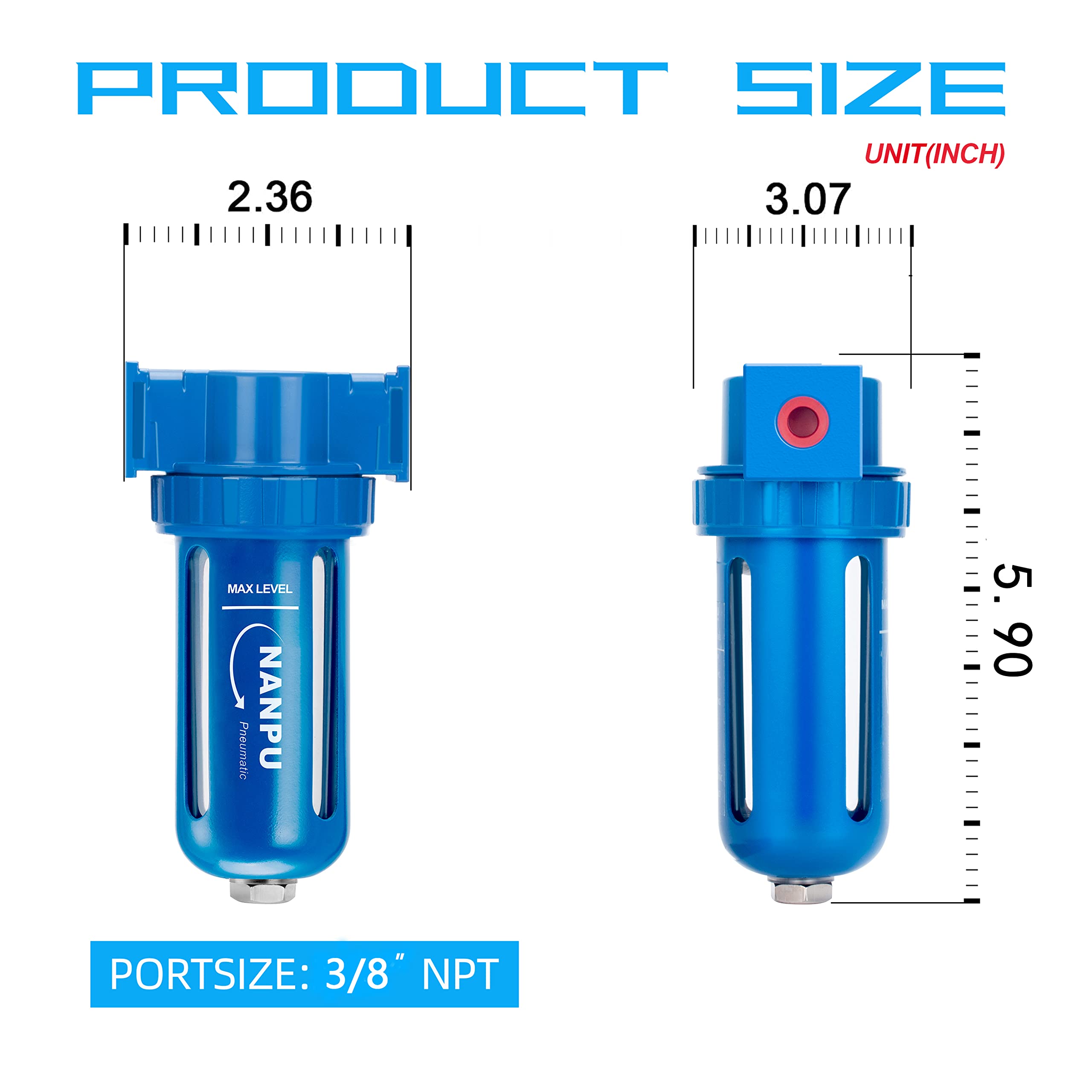Nanpu Zinc Alloy Desiccant Dryer, Compressed Air In Line Filter, Moisture Water Separator, Poly Bowl (3/8'' Npt)