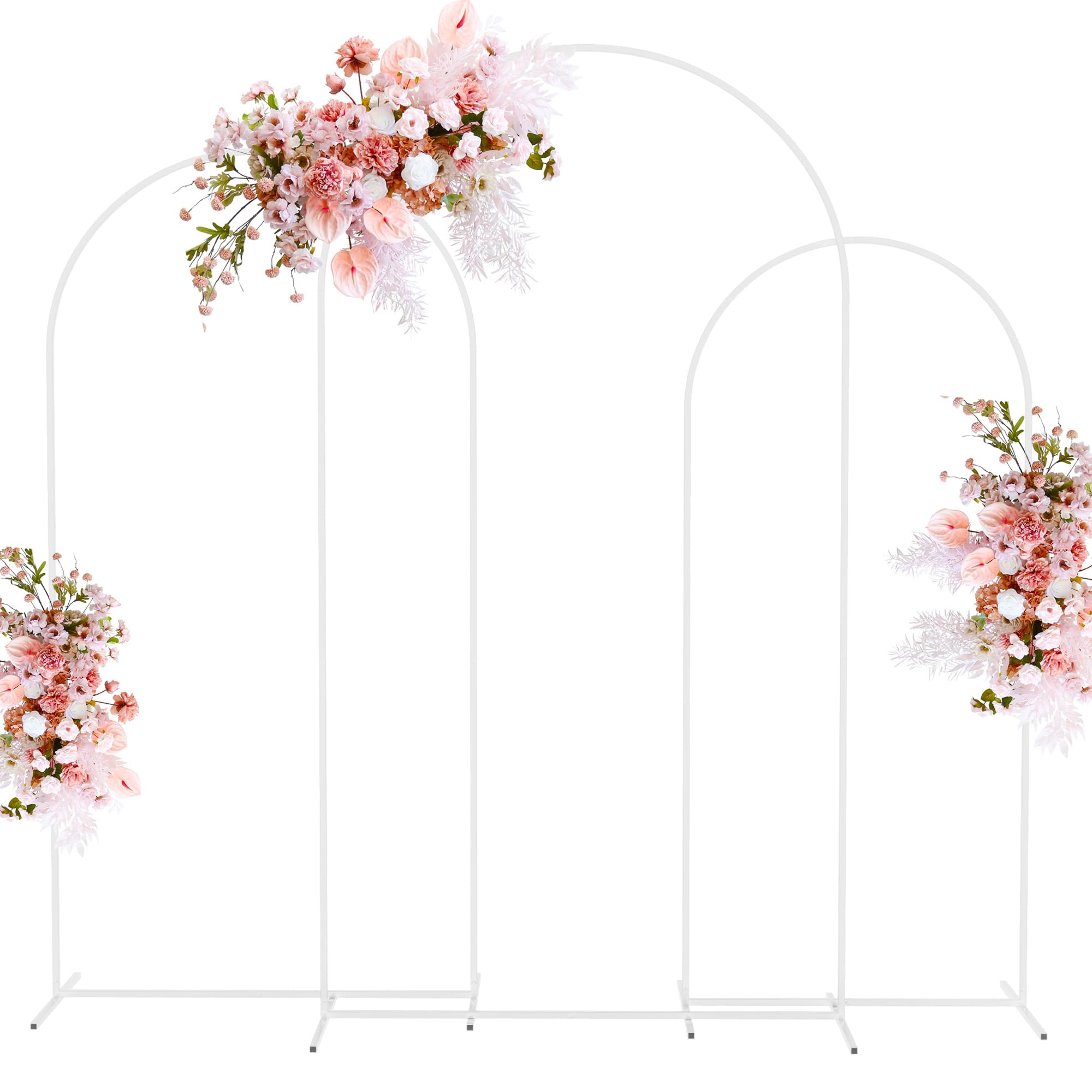 Putros Metal Arch Stand White Wedding Chiara Backdrop Stand Set of 3 (7.2FT,6.6FT,6FT) Square Arched Frame for Birthday Party De