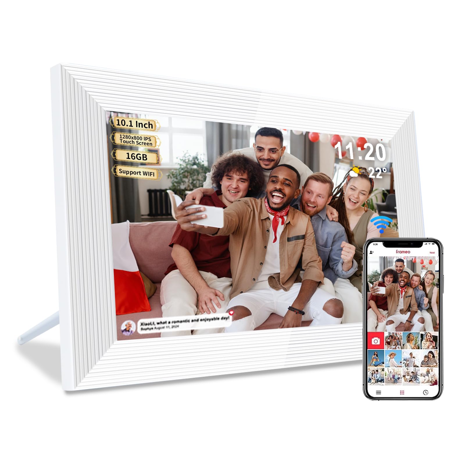 Frameo Digital Picture Frame Wifi 10.1 Inch Digital Photo Frame, 16Gb Memory, 1280 * 800 Hd Touch Screen, Auto Rotate, Pictures