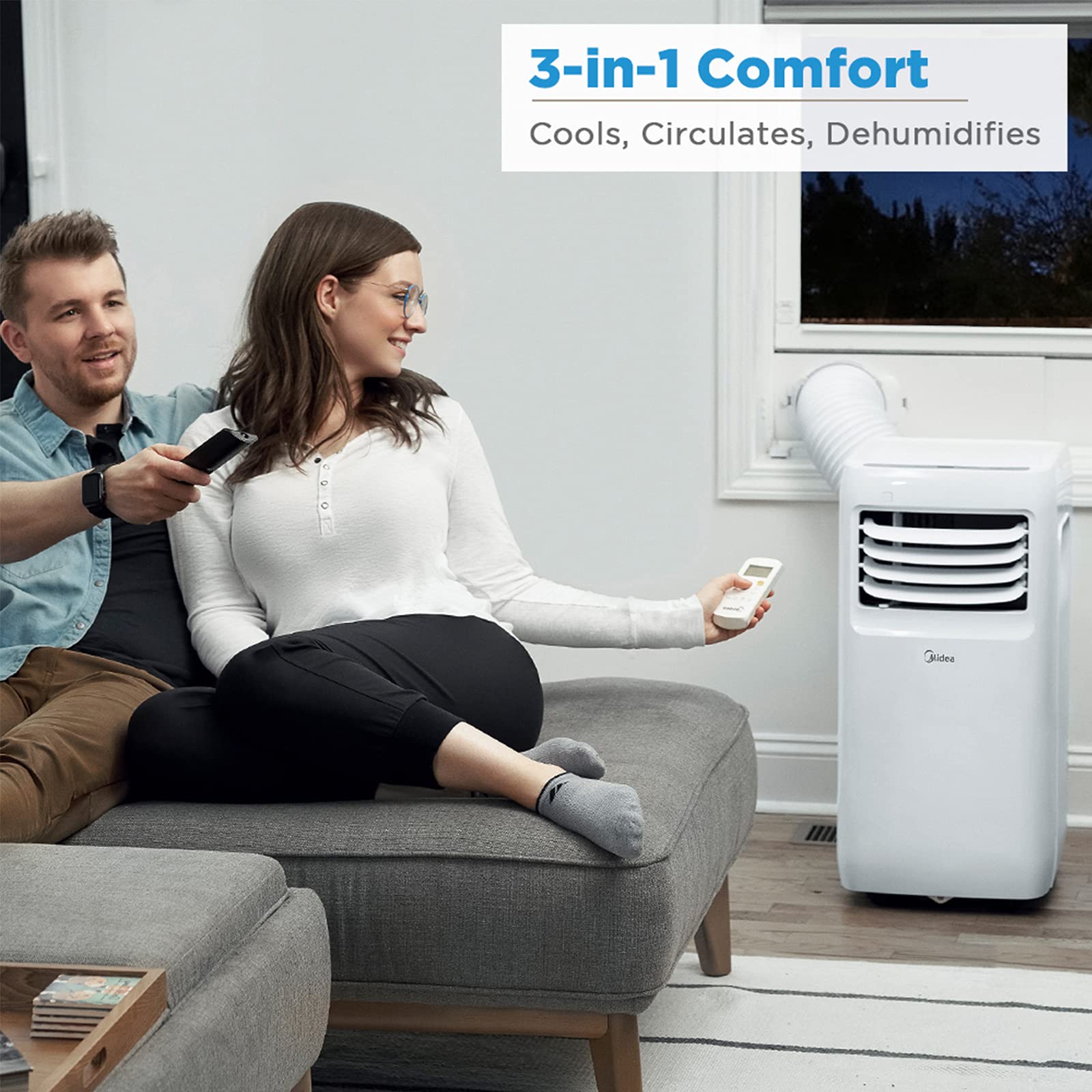 Midea 8,000 Btu Ashrae (5,300 Btu Sacc) Portable Air Conditioner, Cools Up To 175 Sq. Ft., With Dehumidifier & Fan Mode, Easy  T