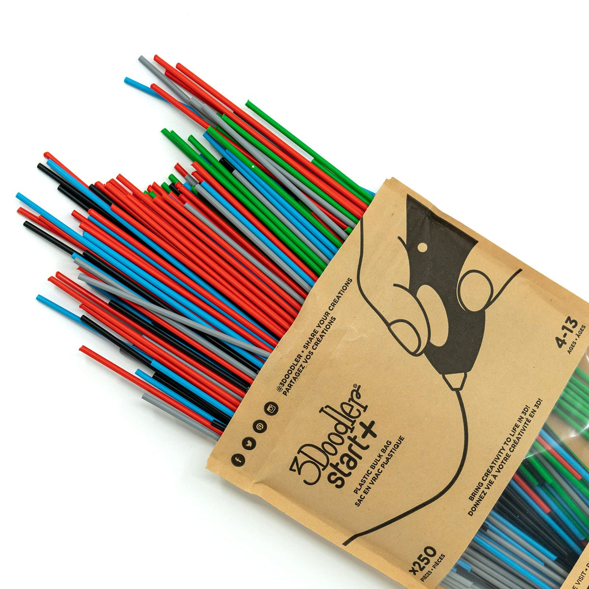 3Doodler Start 3D Printing Filament Refill Bag For 6+ Years Old (X250 Strands, Over 1250 Ft Of Extruded Plastic)   Primary Pow