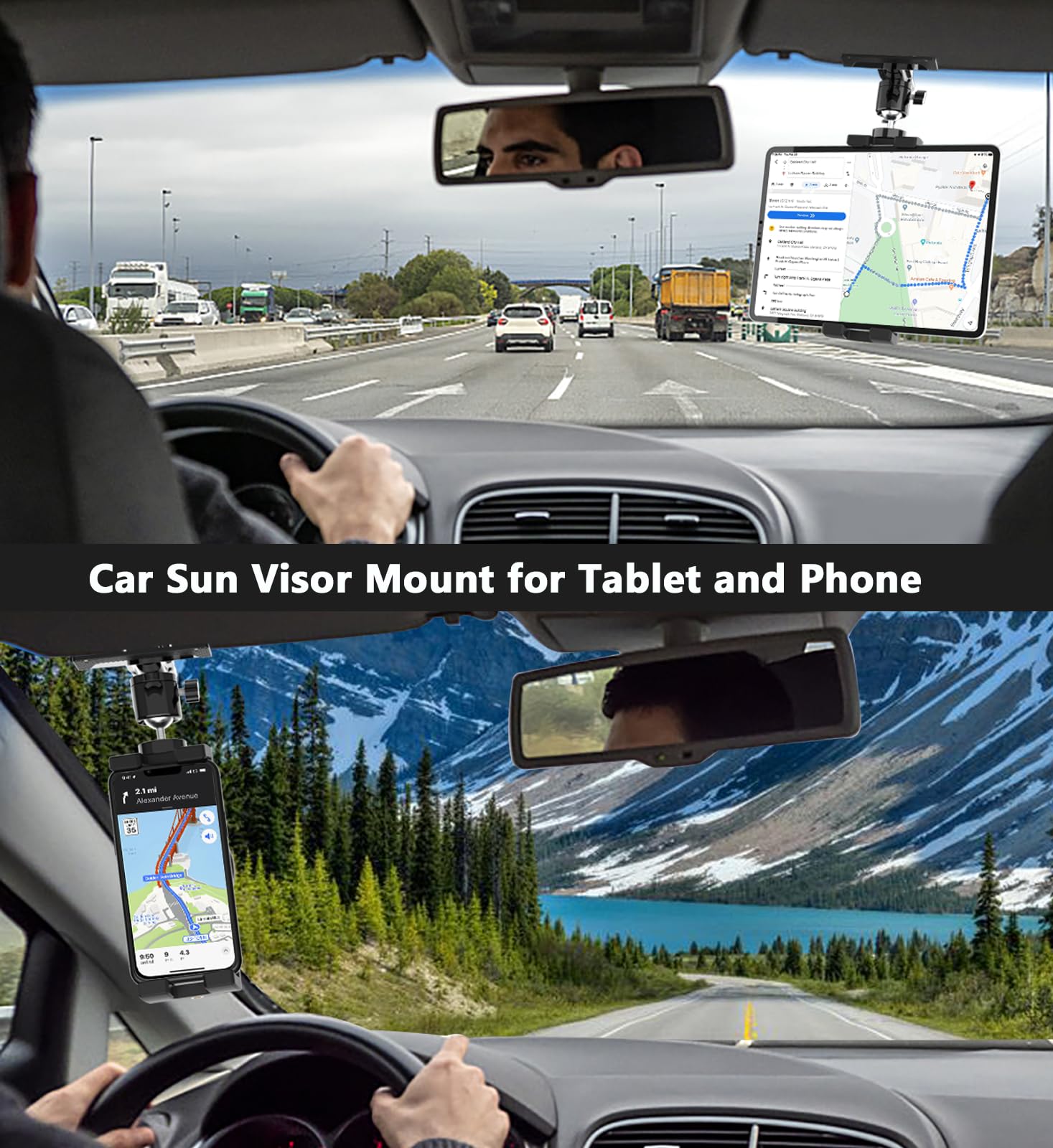 Yooz Car Sun Visor Tablet Mount, Truck Visor Tablet Holder Clip [Upgrade Clip Never Fall] Multifunctional Vehicle Phone Clamp Wi