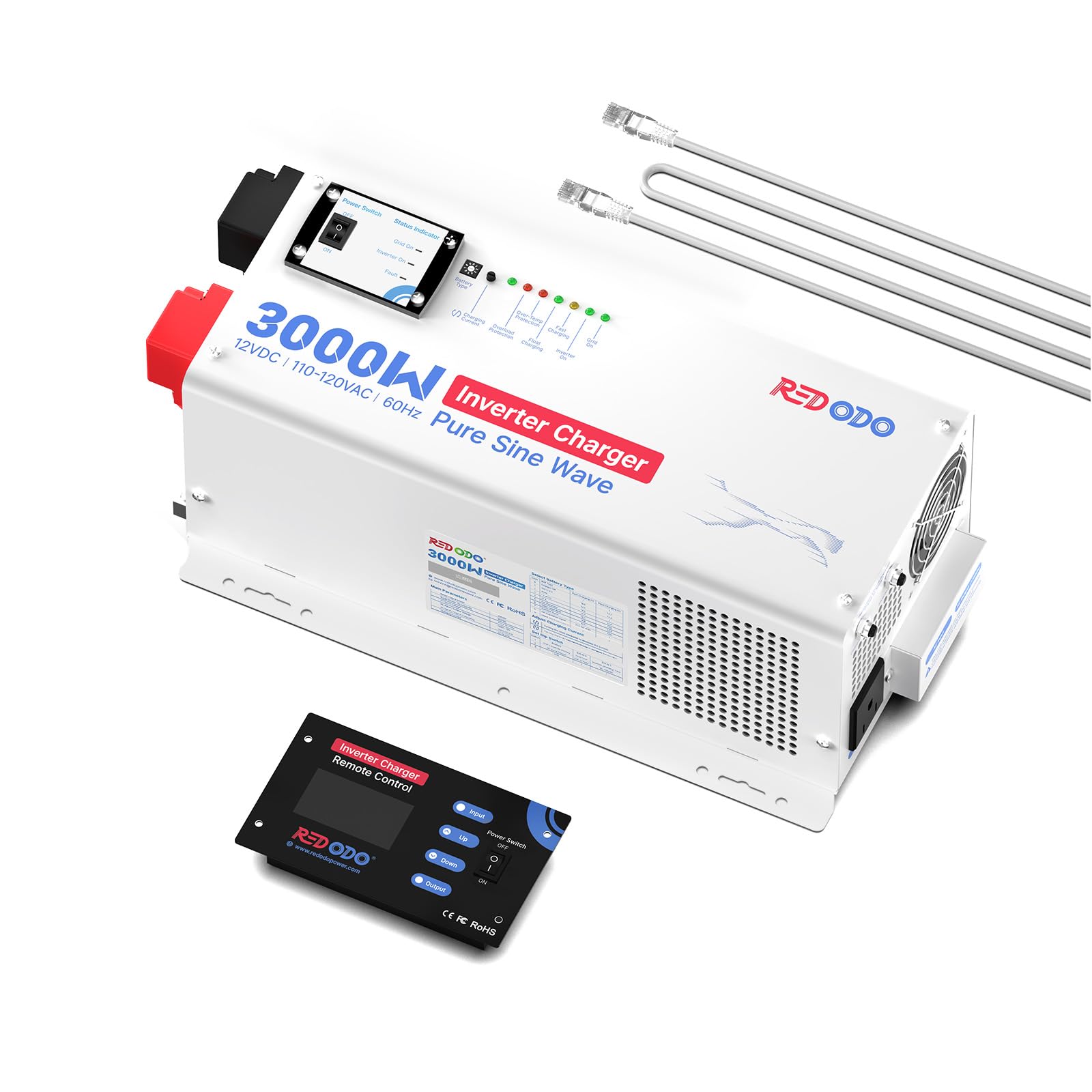 Redodo 3000W Inverter Charger, 12V DC110120V AC, 9000W Peak, LCD Screen