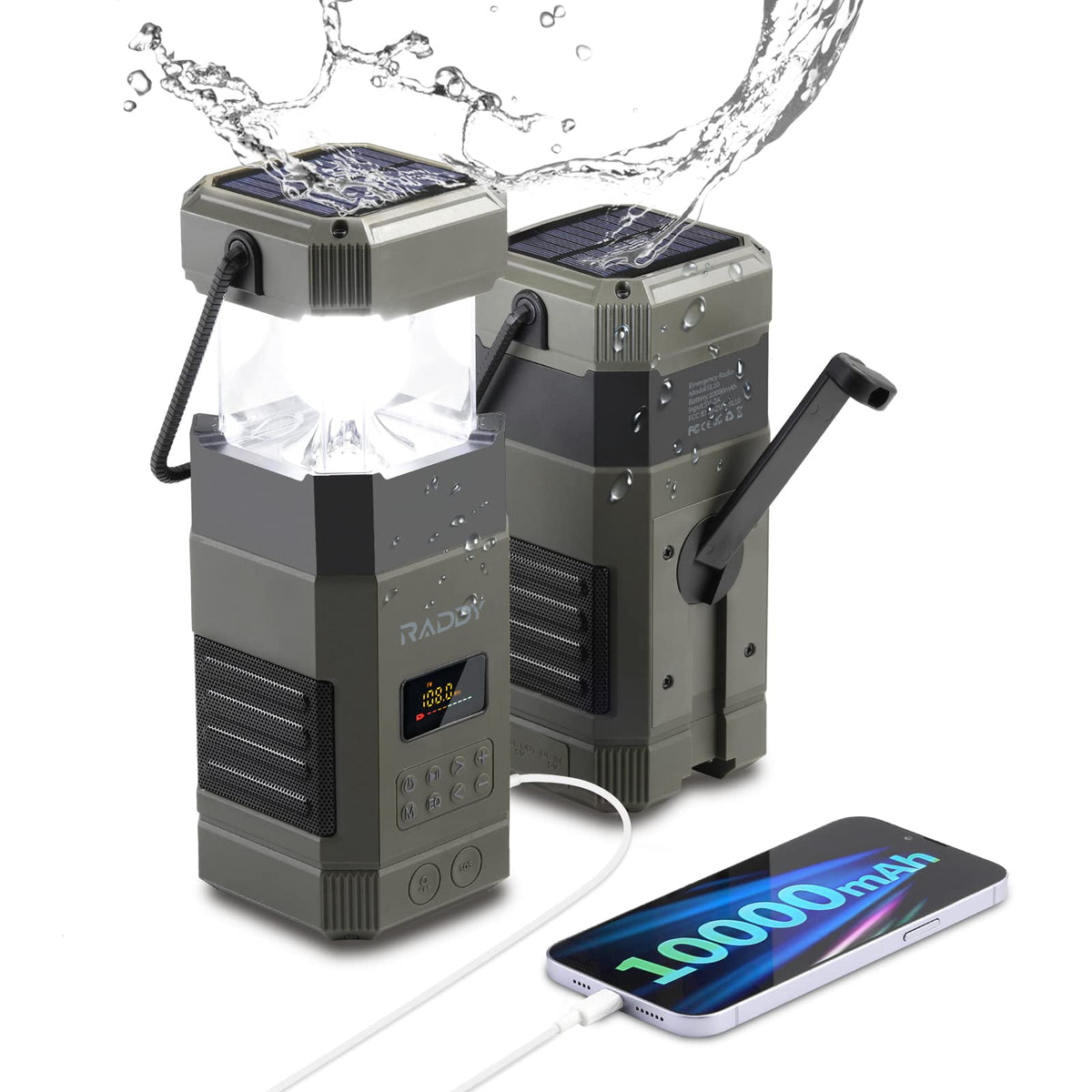 [10000Mah Waterproof] Raddy Sl10 Emergency Radio, Hand Crank Solar Camping Lantern, Ipx6 Wireless Bt Speaker, Am Fm Noaa, Flashl