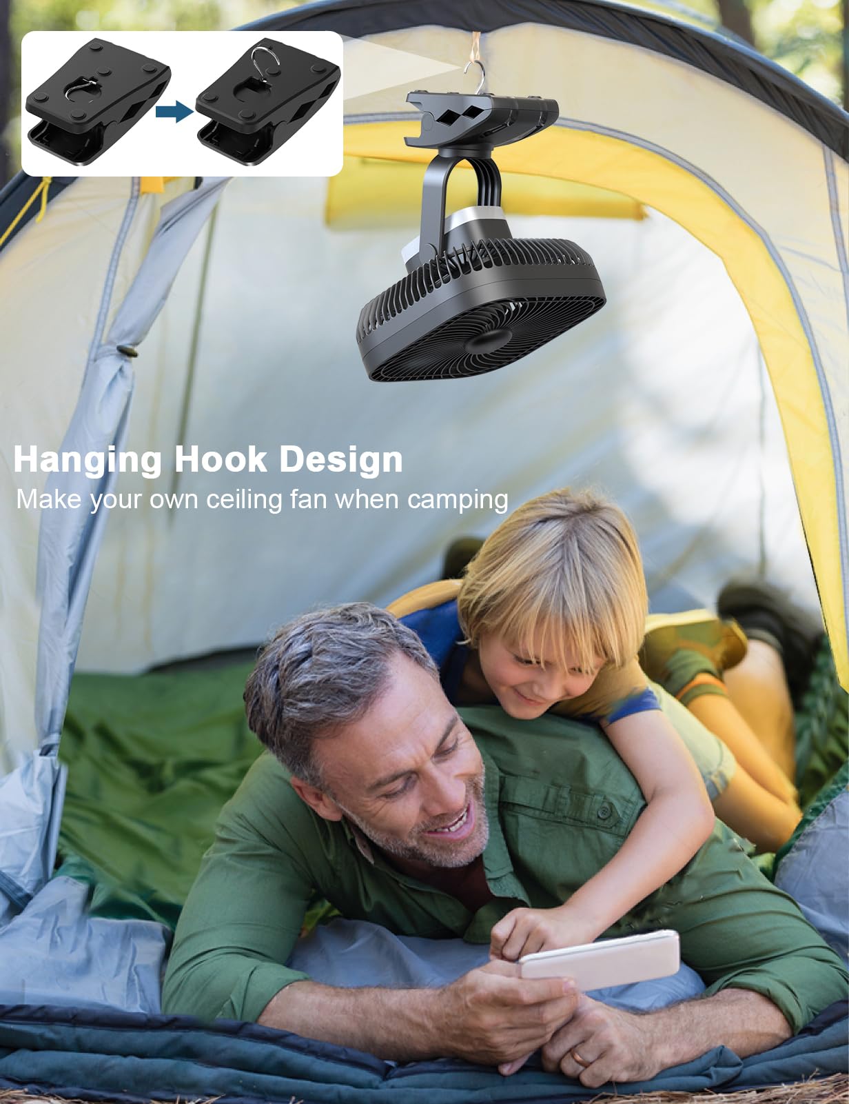 Slenpet 20000Mah Clip On Fan, Battery Fans Portable Rechargeable [78 Working Hours], Golf Cart Fan, Camping Hanging Fan With Lig