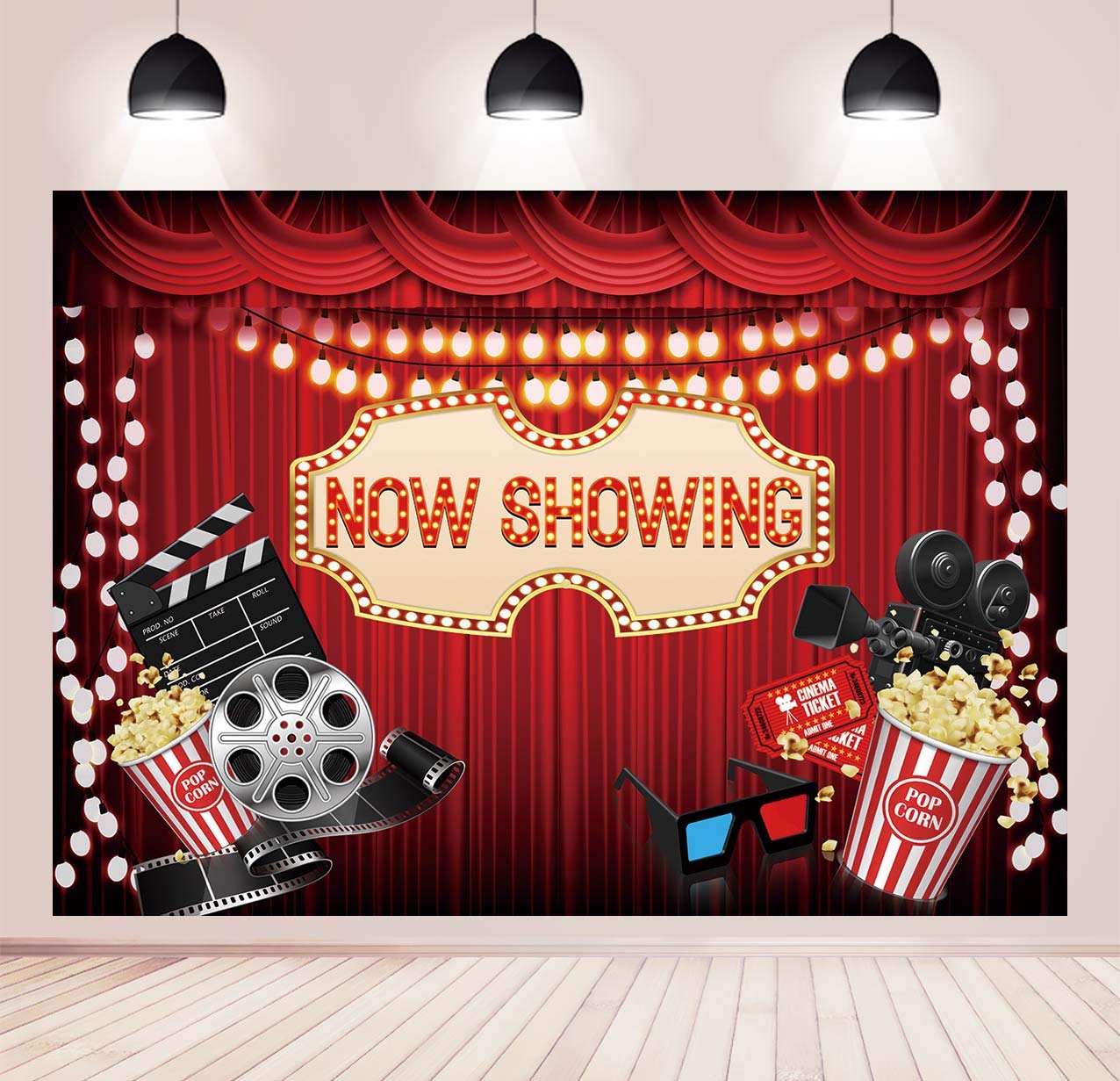 Binqoo Movie Night Backdrop Now Showing Red Photography Backdrop Movie Cinema Night Birthday Party Decorations Banner Photo Boot