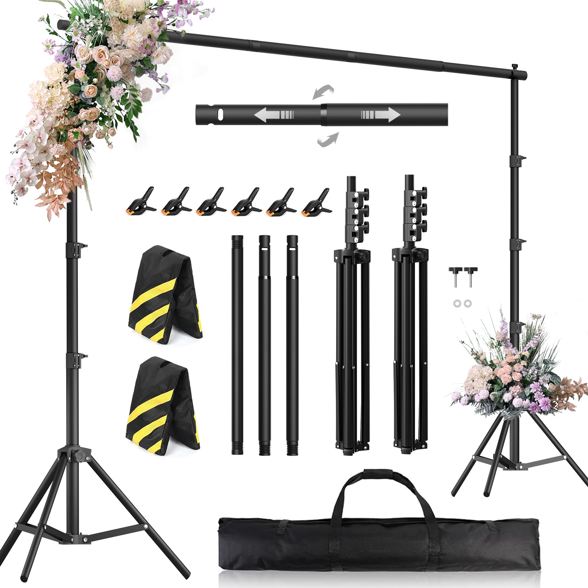 Backdrop Stand 10 x 8 FT for Photography Studio, Telescopic Adjustable Background Stand for Parties, Photoshoot Backdrop Stand w