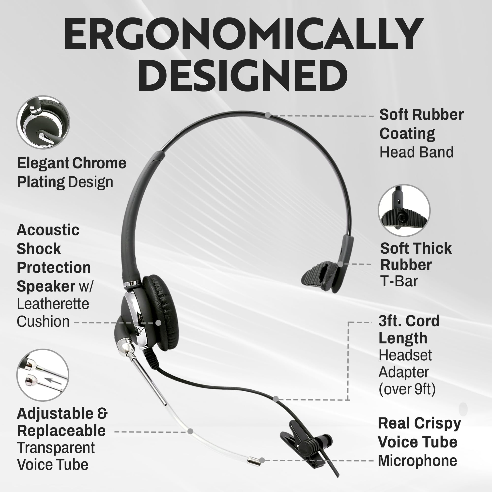 Innotalk   Rj9 Pro V Tube Mic Mono Office, Call Center Phone Headset & Quick Disconnect Pigtail Adapter, Headset For Polycom, Mi