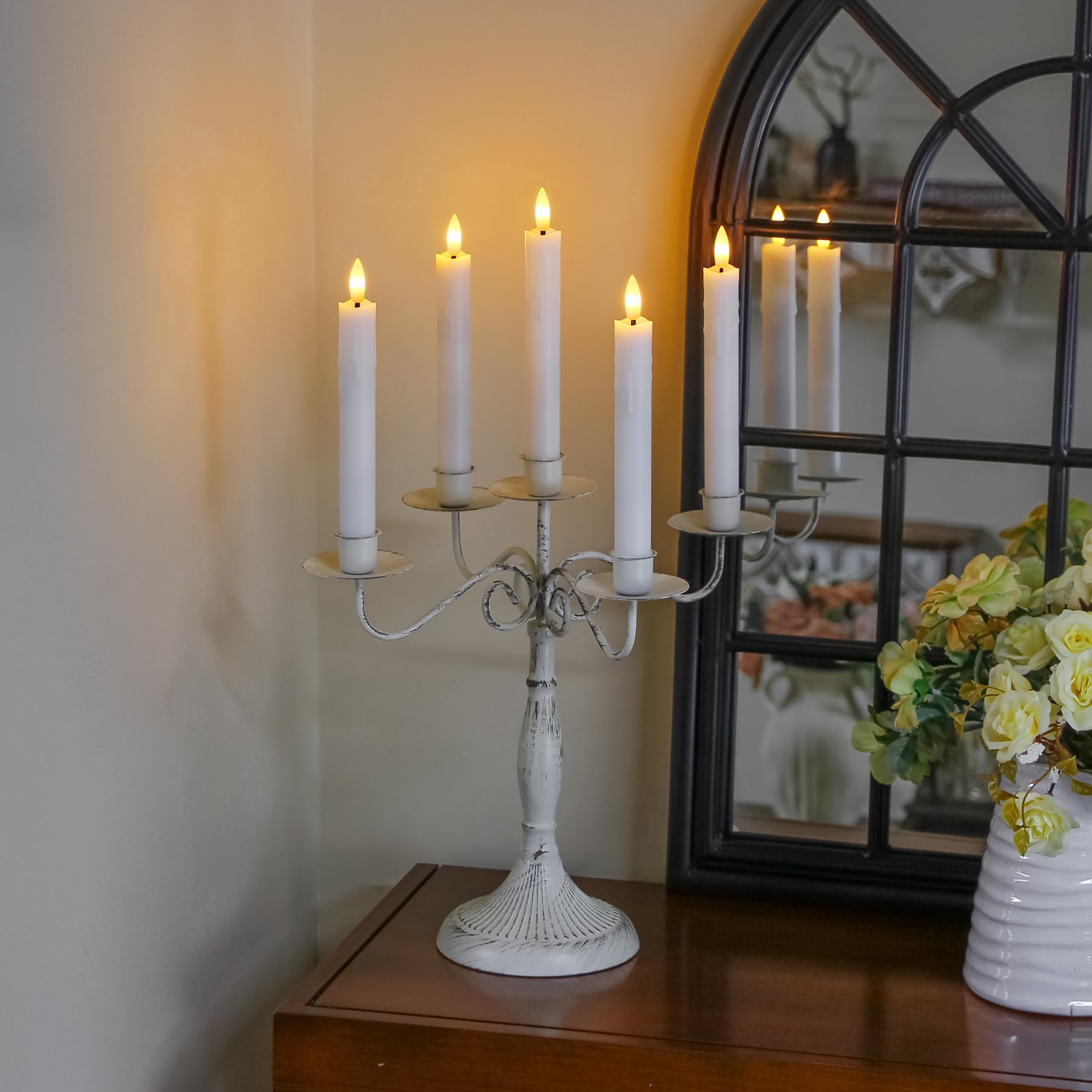 Mavandes Flameless Flickering Taper Candles Two Remote, 7.5 Inch White Battery Operated Led Window Candles Timer,Set Of 6 Plasti