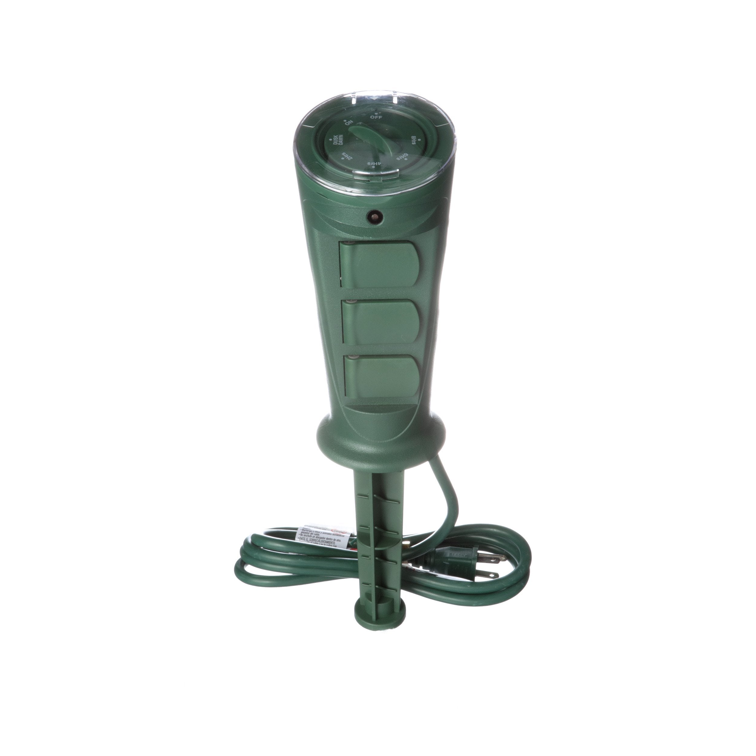 Woods 17321 17321Wd Outdoor Plug In Yard Stake Timer With Photocell; Dusk To Dawn; 3 Outlet; Green
