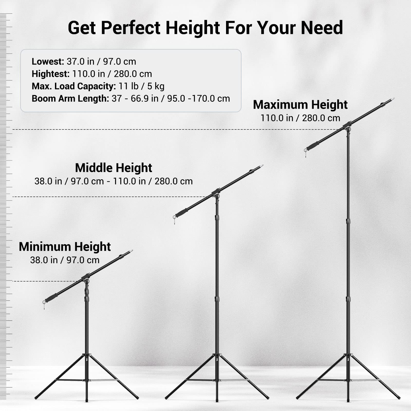 Smallrig Aluminum Light Stand 110''/9.2Ft/280Cm, Adjustable Photography Air Cushioned Tripod Stand With 1/4'' Screw For Softbox,