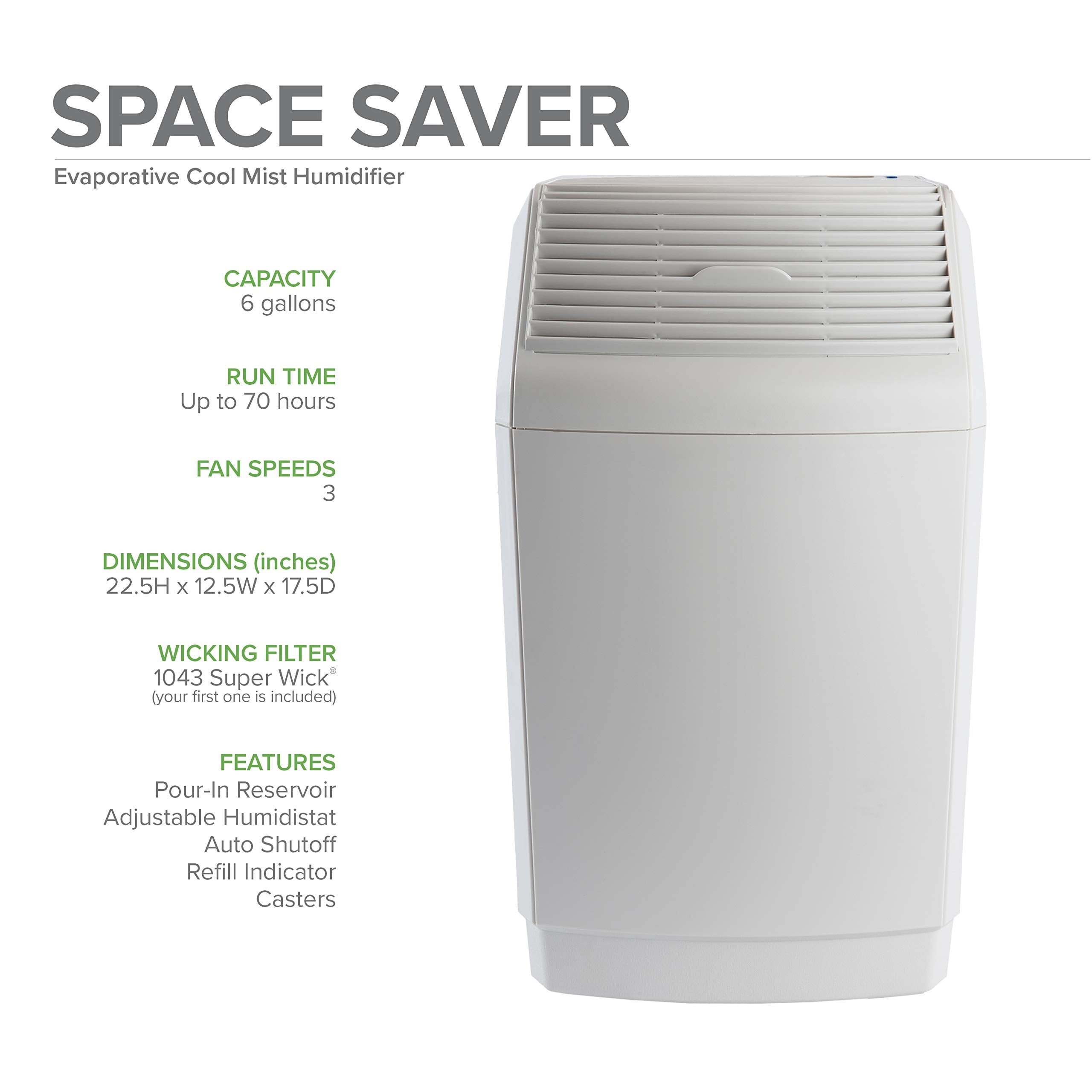 Aircare Space Saver Large Evaporative Whole House Commercial 6 Gallon Humidifier For Large Rooms 2,700 Sq Ft. With Digital Contr