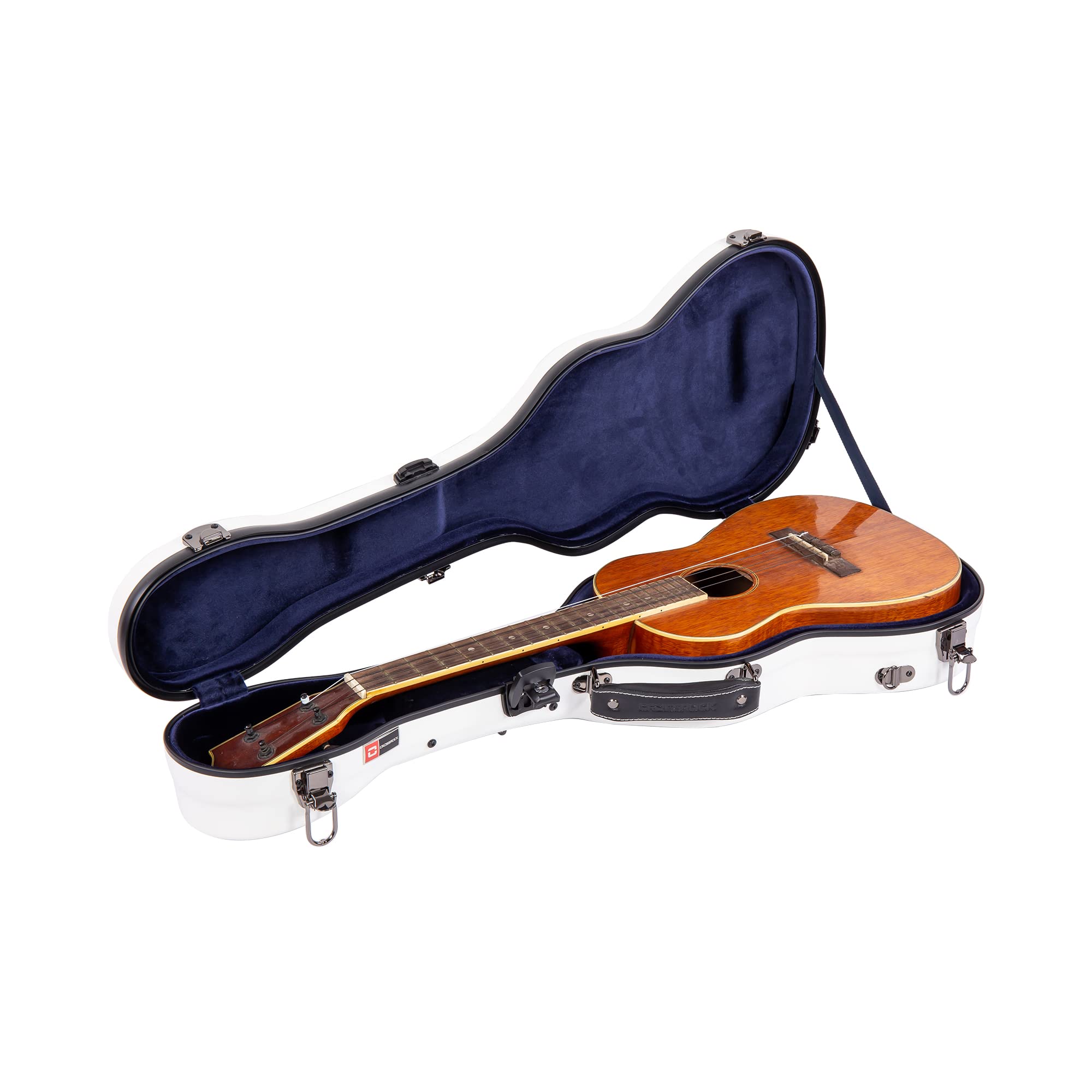 Crossrock Fiberglass Case For Baritone Ukulele With Removable Shoulder Straps And Tsa Lock, White (Crf2020Buwt)