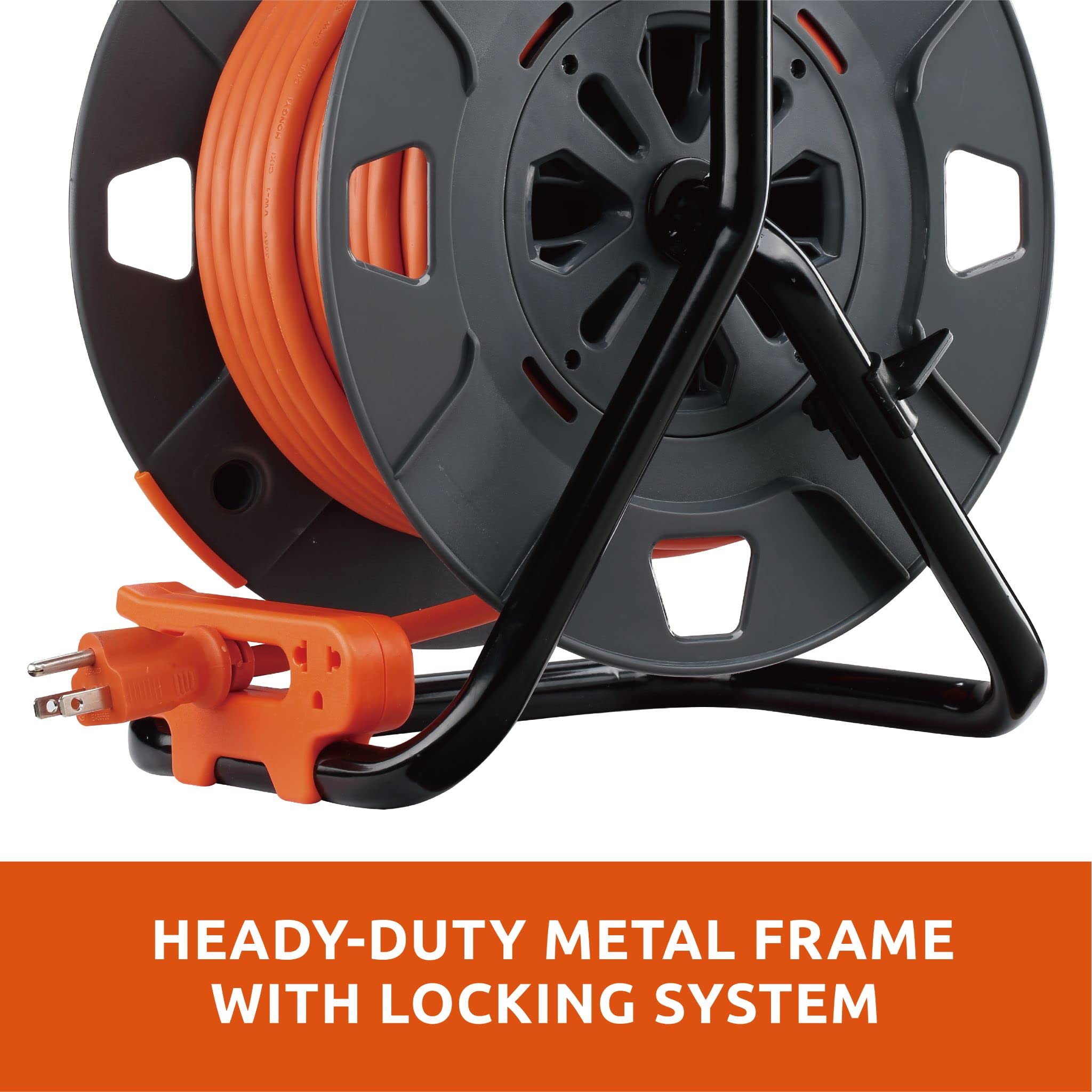 Link2Home Cord Reel 80 Ft. Extension Cord 4 Power Outlets   14 Awg Sjtw Cable. Heavy Duty High Visibility Power Cord.