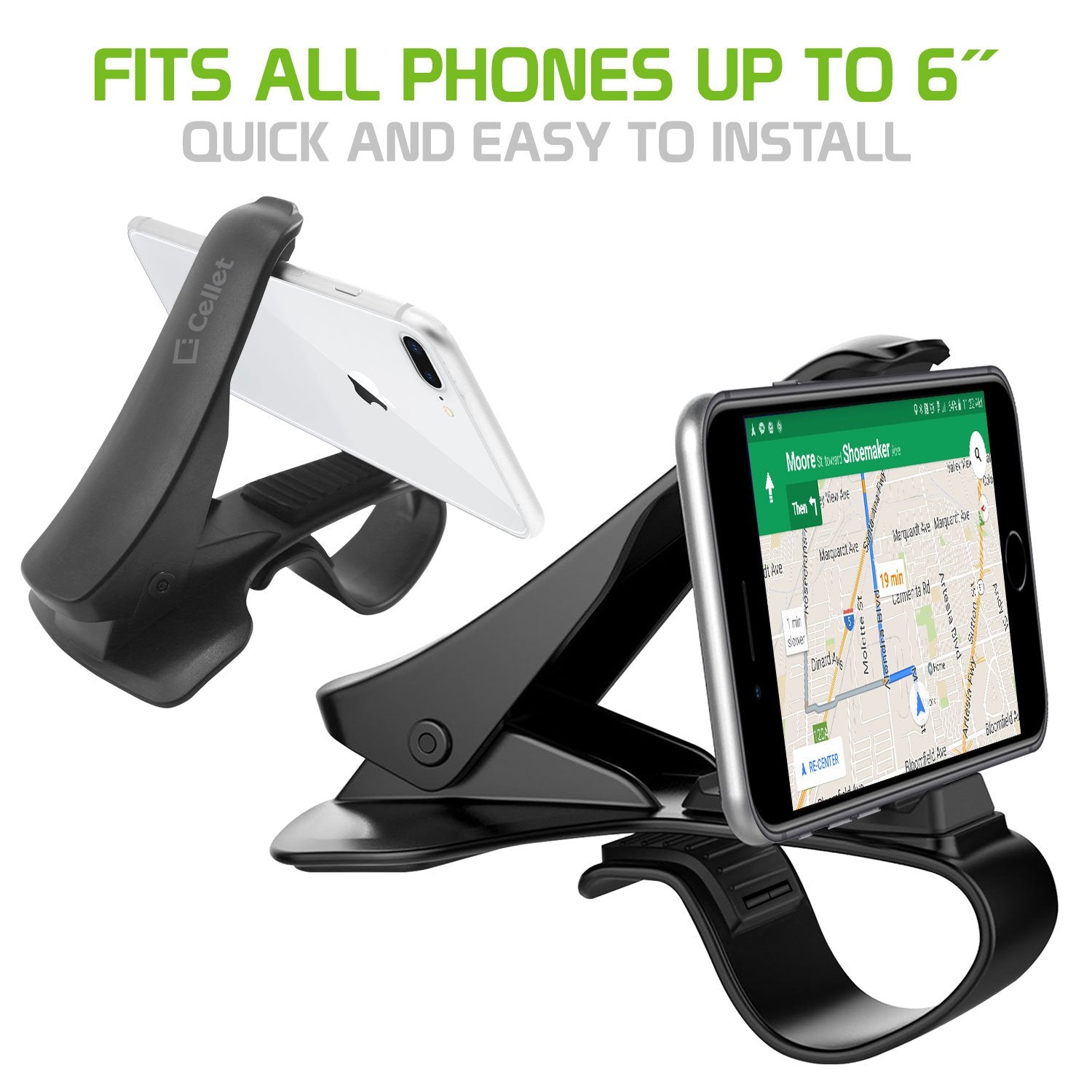 Cellet Dashboard Cell Phone Holder Clip On Mount Compatible To Apple Iphone 11 Pro Max 11 Xr Xs Max Samsung Note 10 10+ 9 Galaxy