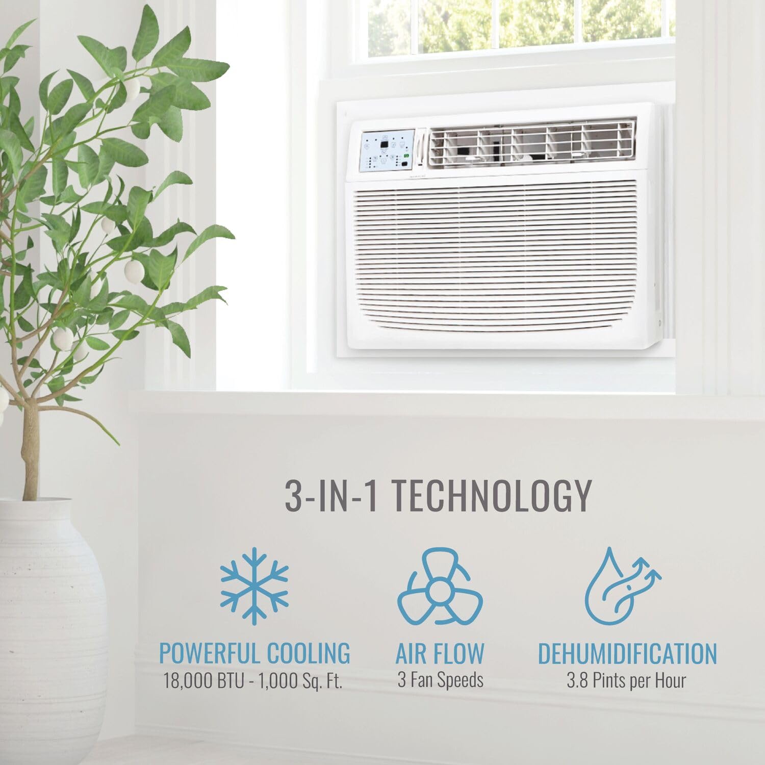 Keystone 18,000 Btu Window Air Conditioner And Dehumidifier, 230V, Window Unit Air Conditioners For Apartment, Living Room, Bedroom, Large Rooms Up To 1000 Sq.Ft., Window Air Conditioner With Remote