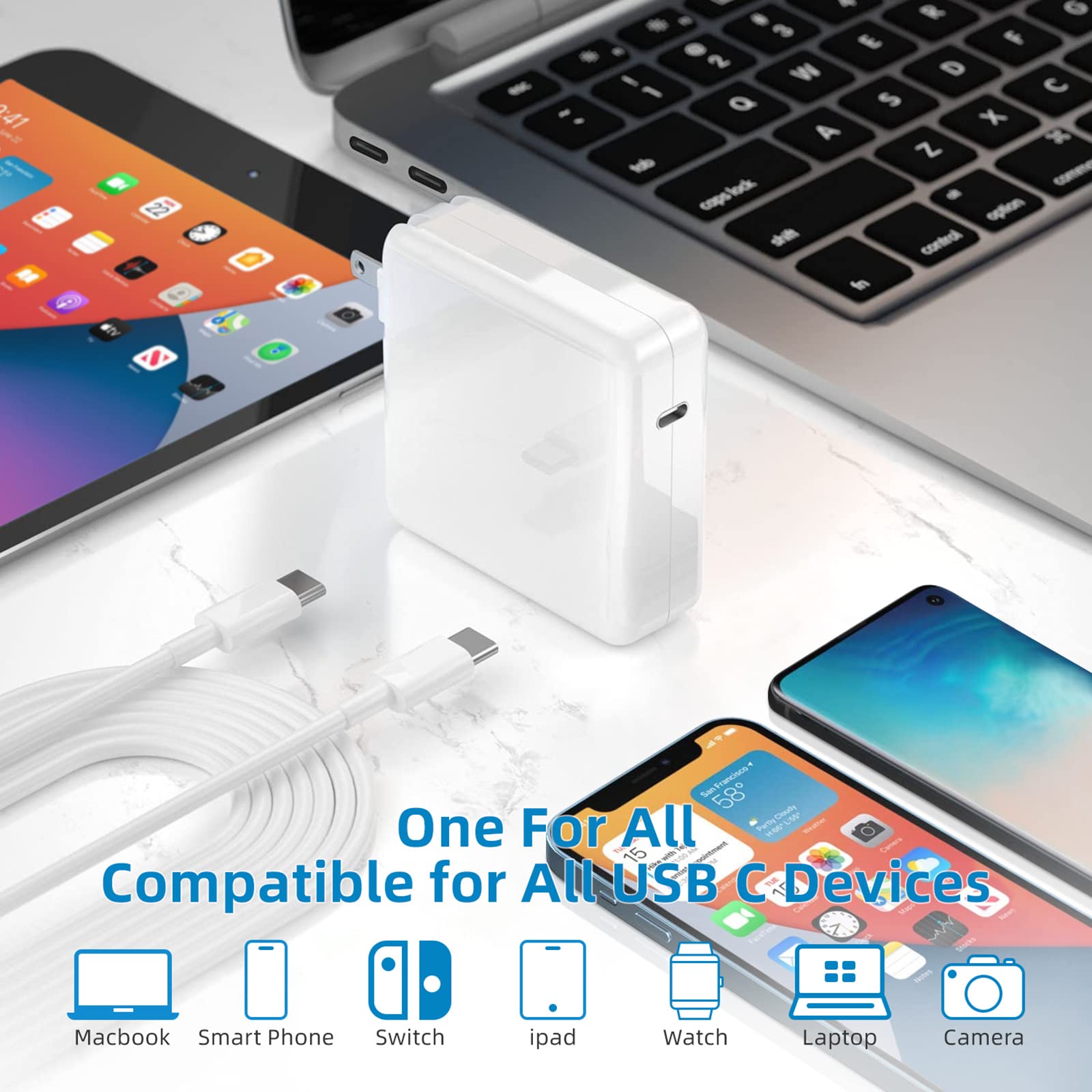 Mac Book Pro Charger   118W Usb C Charger Fast Charger For Macbook Air, Ipad Pro, Samsung Galaxy And All Usb C Devices, 7.2Ft Us