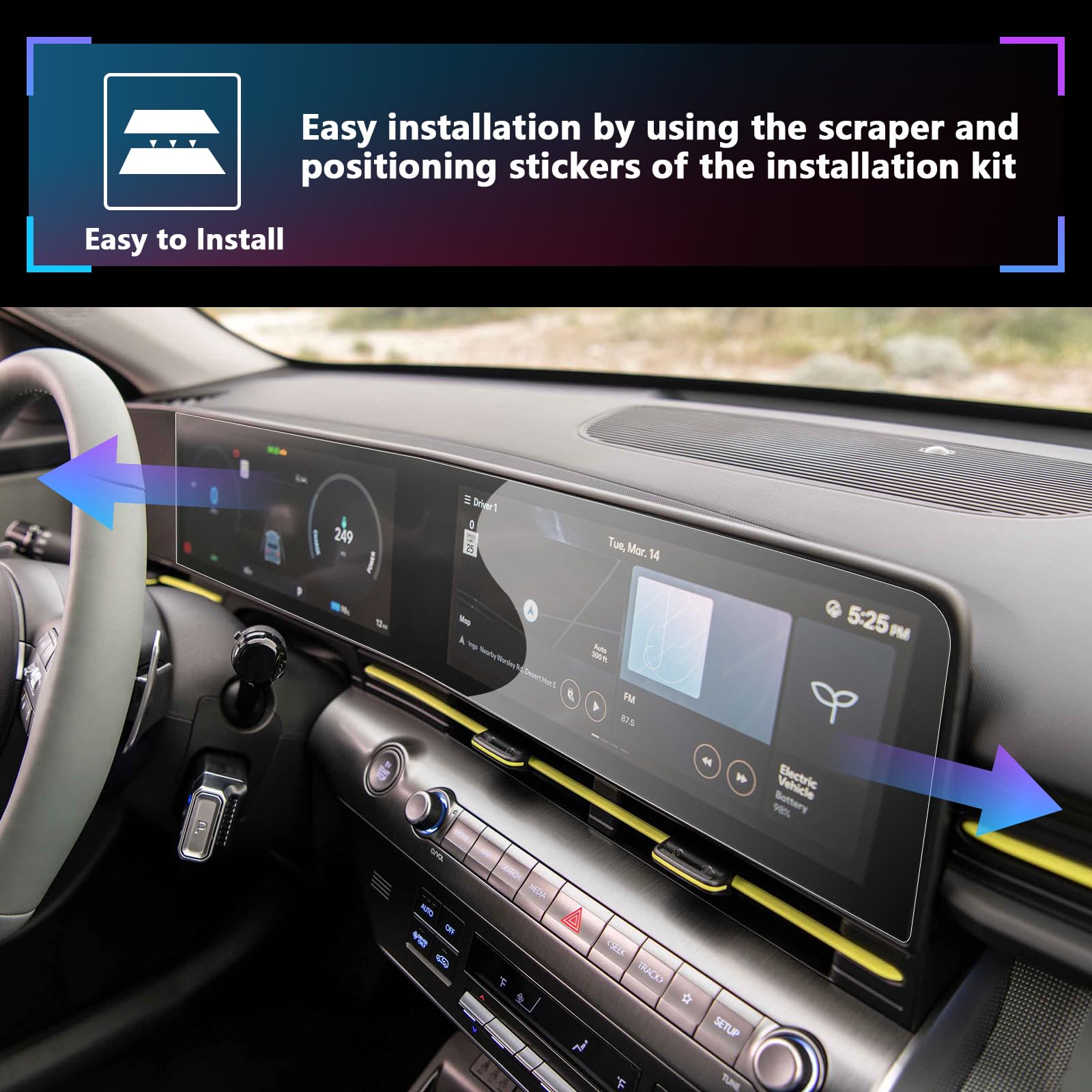 Sxcy For 2024 2025 Hyundai Kona Instrument & Gps Whole Screen Protector 12.3 Inch 2024 2025 Kona Accessories[2 Pcs Nano](All One Protector Not For Curve Screen)