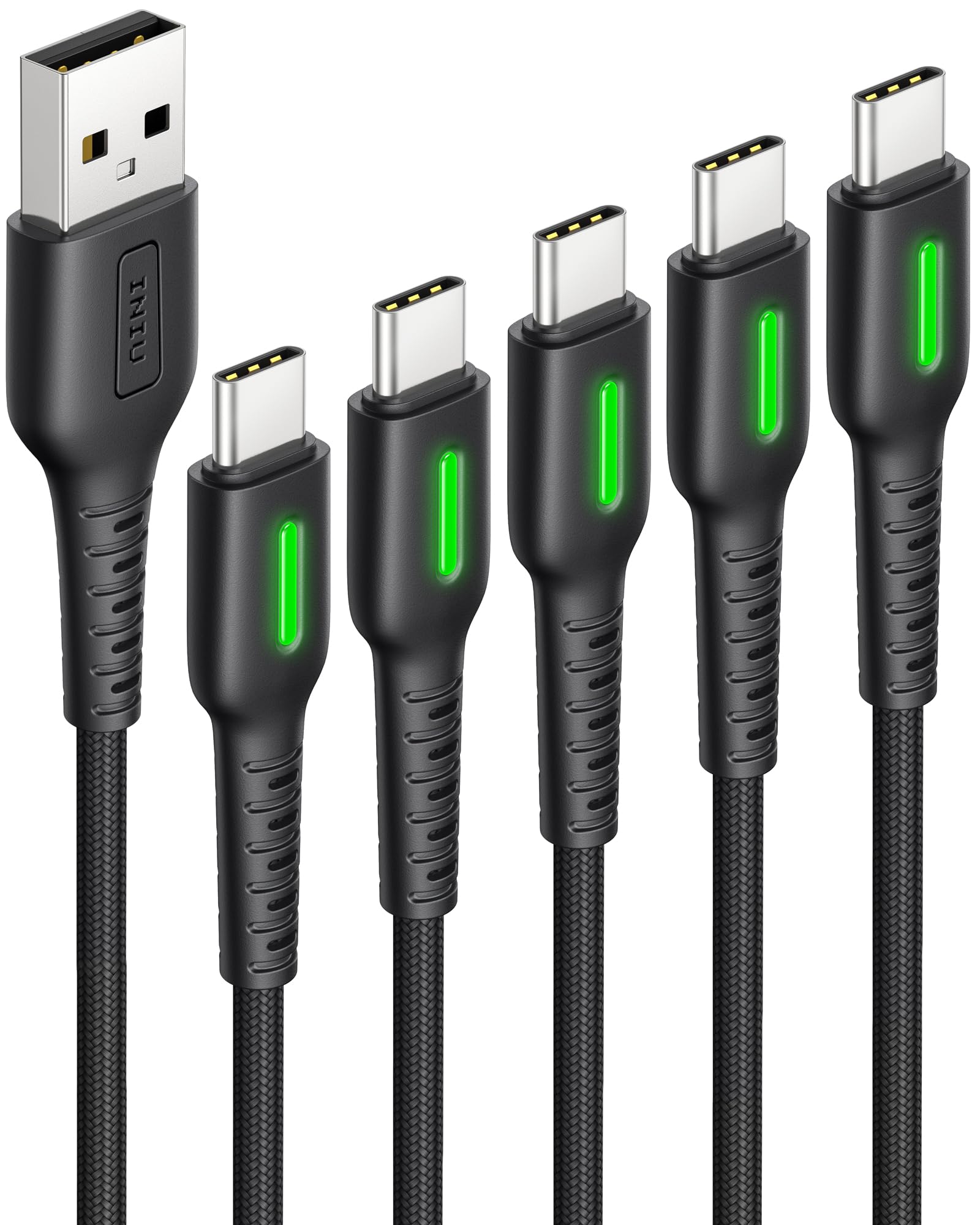 Iniu Usb C Cable, 5 Pack [1.6/3.3/6.6 Ft] 3.1A Fast Charging Type C Cord, Nylon Braided Usb A To Usb C Phone Charger Cable For Iphone 16 15 Series Samsung Galaxy S21 S20 S10 Google Pixel 7 6 Etc