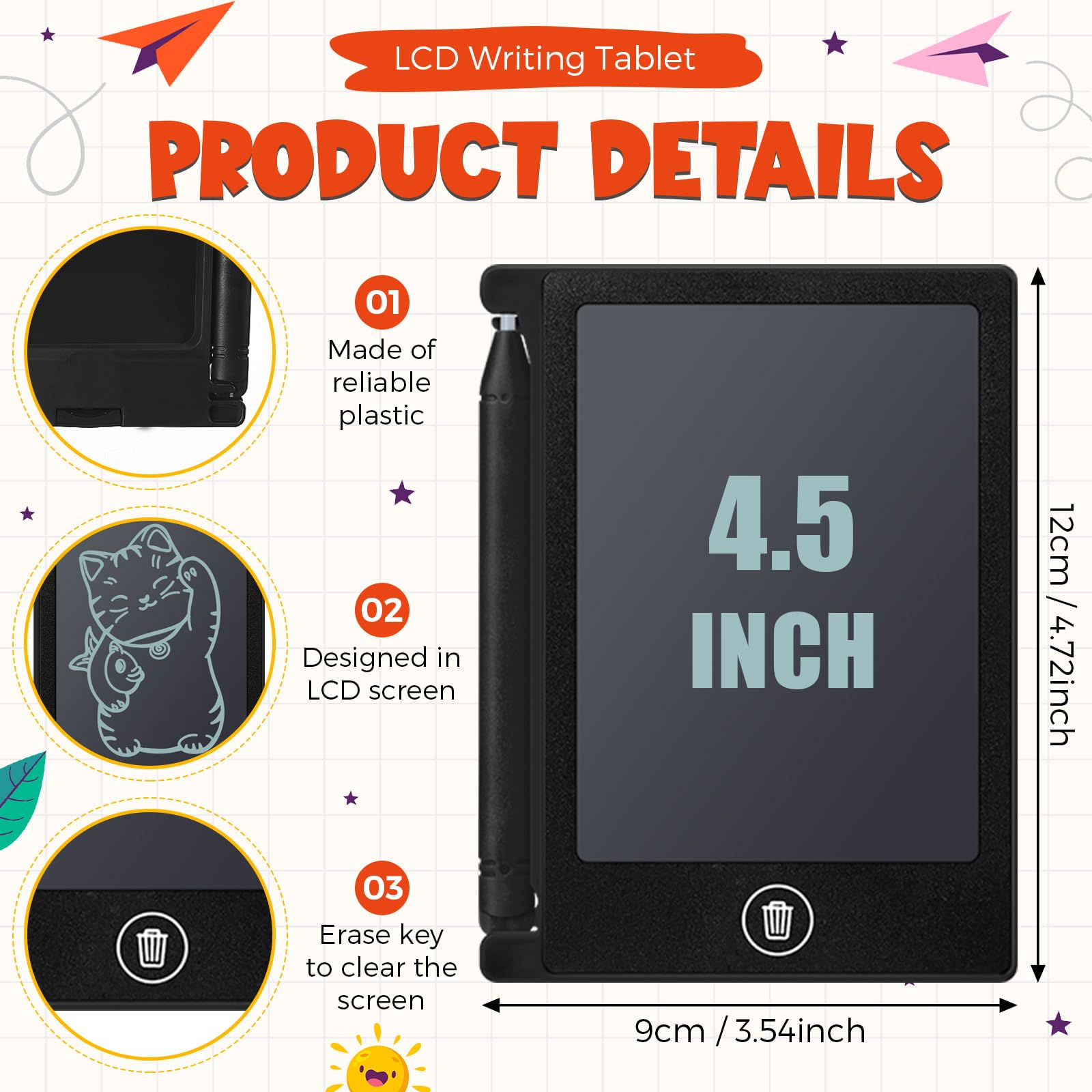Nezyo 16 Pieces 4.5 Inch Mini Lcd Writing Tablet Electronic Doodle Board For Colorful Drawing Tablet Erasable Writing Pad Reusab