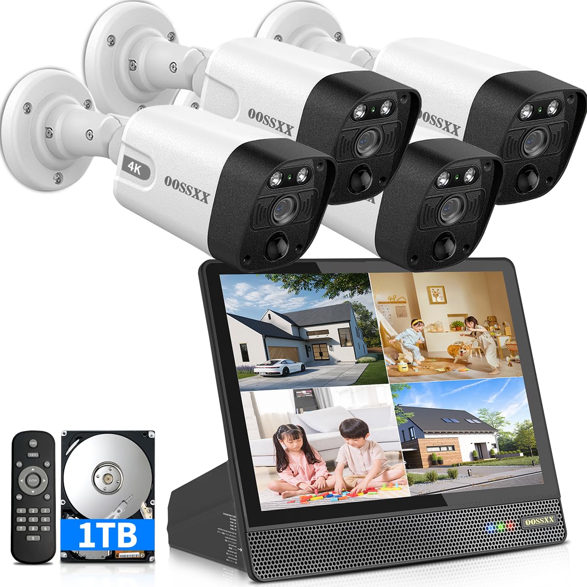 Hd Monitor All In One 4K/8.0 Megapixel 130� Ultra Wide Angle 2 Way Audio Poe Outdoor Home Security Camera System Wired Outdoor Video Surveillance Ip Cameras System