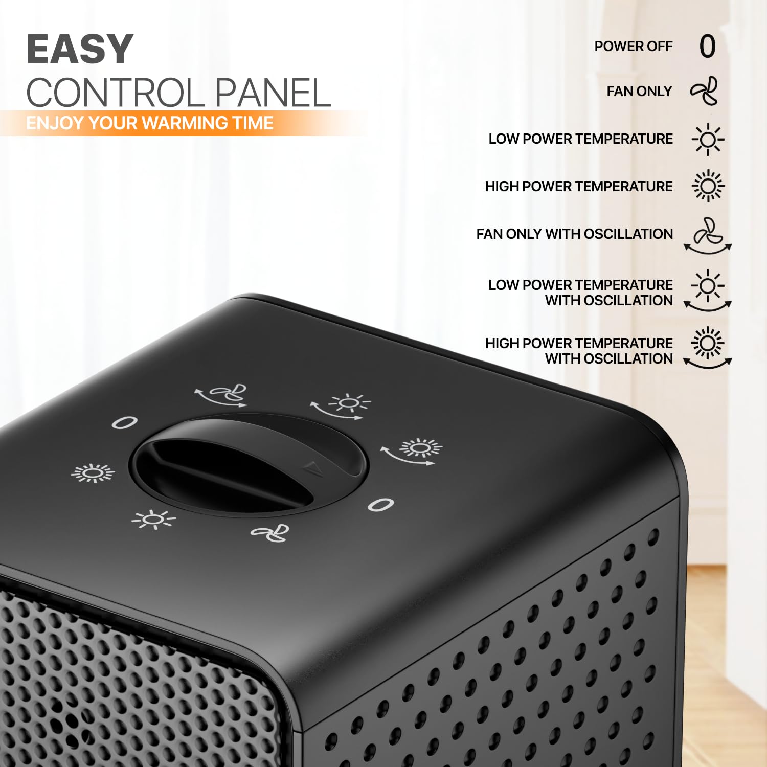 Magshion Indoor Space Heater, 90 Oscillating, Portable With Tip-Over And Overheat Protection, Quiet For Bedroom And Office