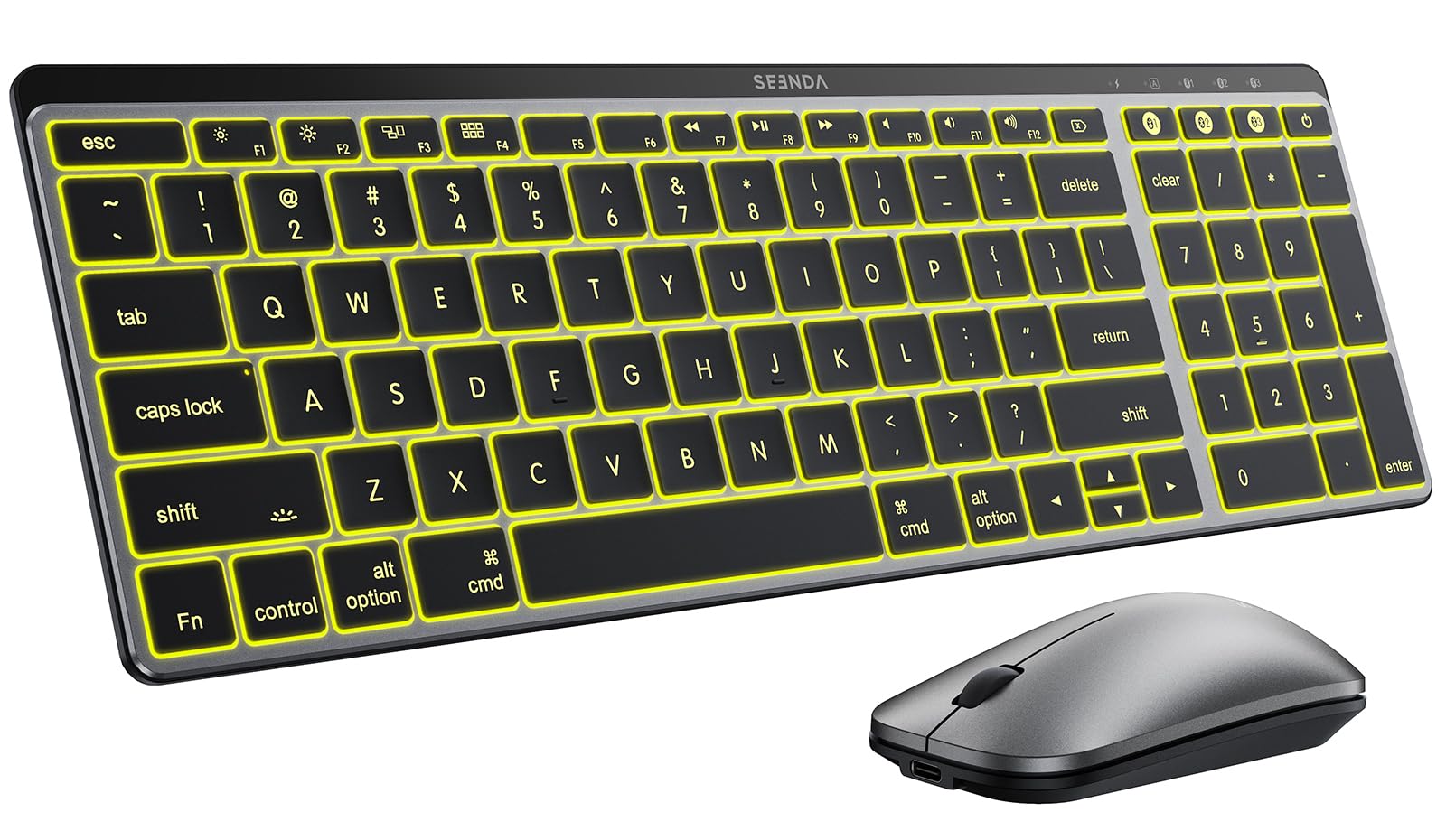 seenda COS642 Pro Bluetooth Keyboard Mouse Combo for Mac, 7Color Backlit