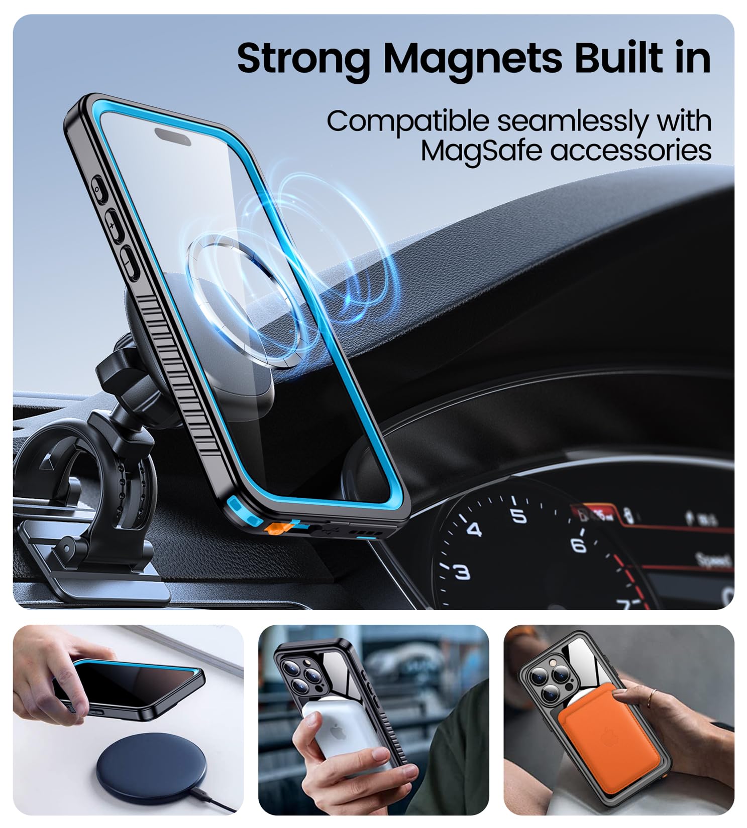 Temdan Magnetic For Iphone 16 Pro Max Case Waterproof,Built In Screen Protector[Ip68 Underwater][Upgrade Military Dropproof][Com