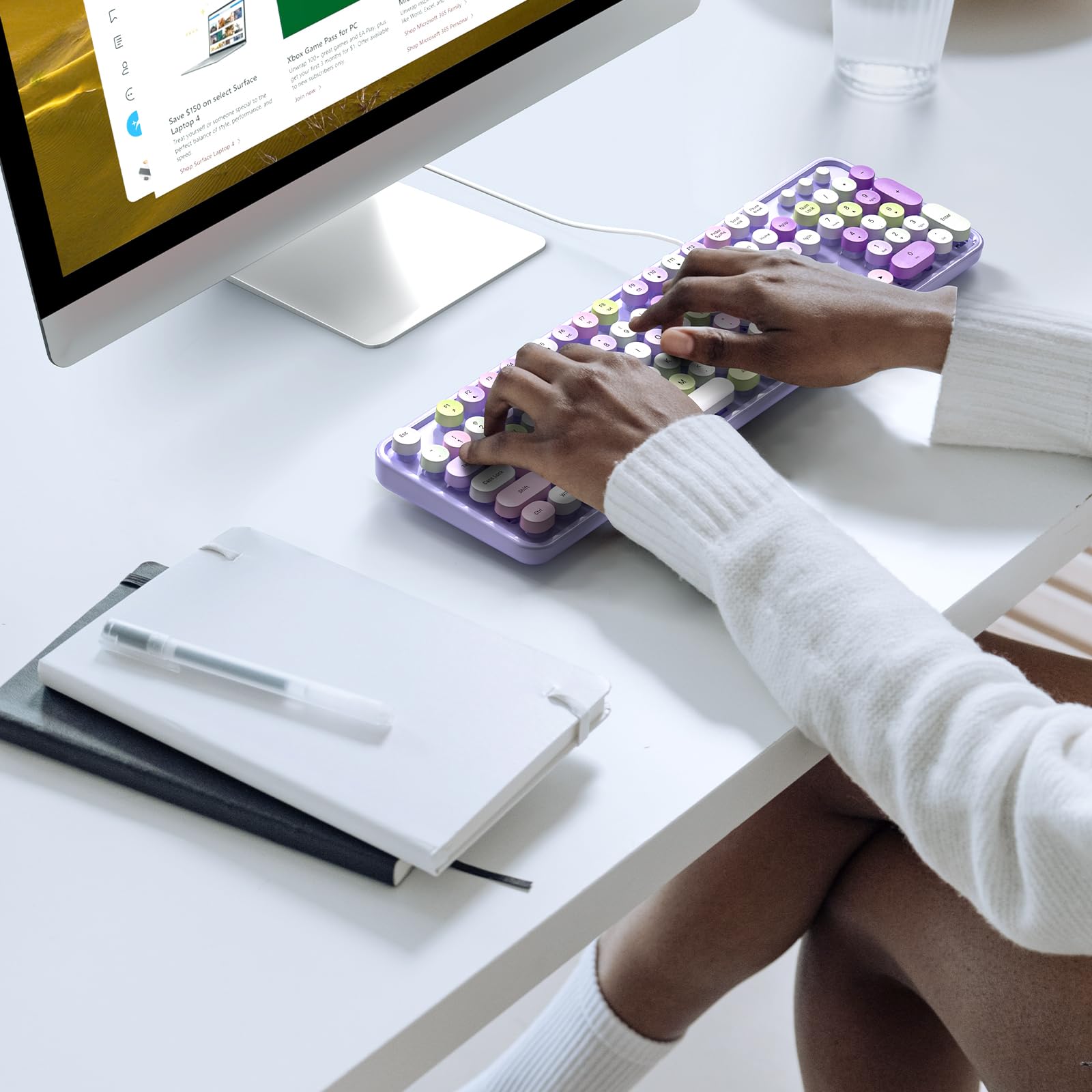 Atelus Computer Wired Keyboard, Plug Play Usb Full Size Keyboard With Large Number Pad, Caps Indicators, Foldable Stands, For Wi