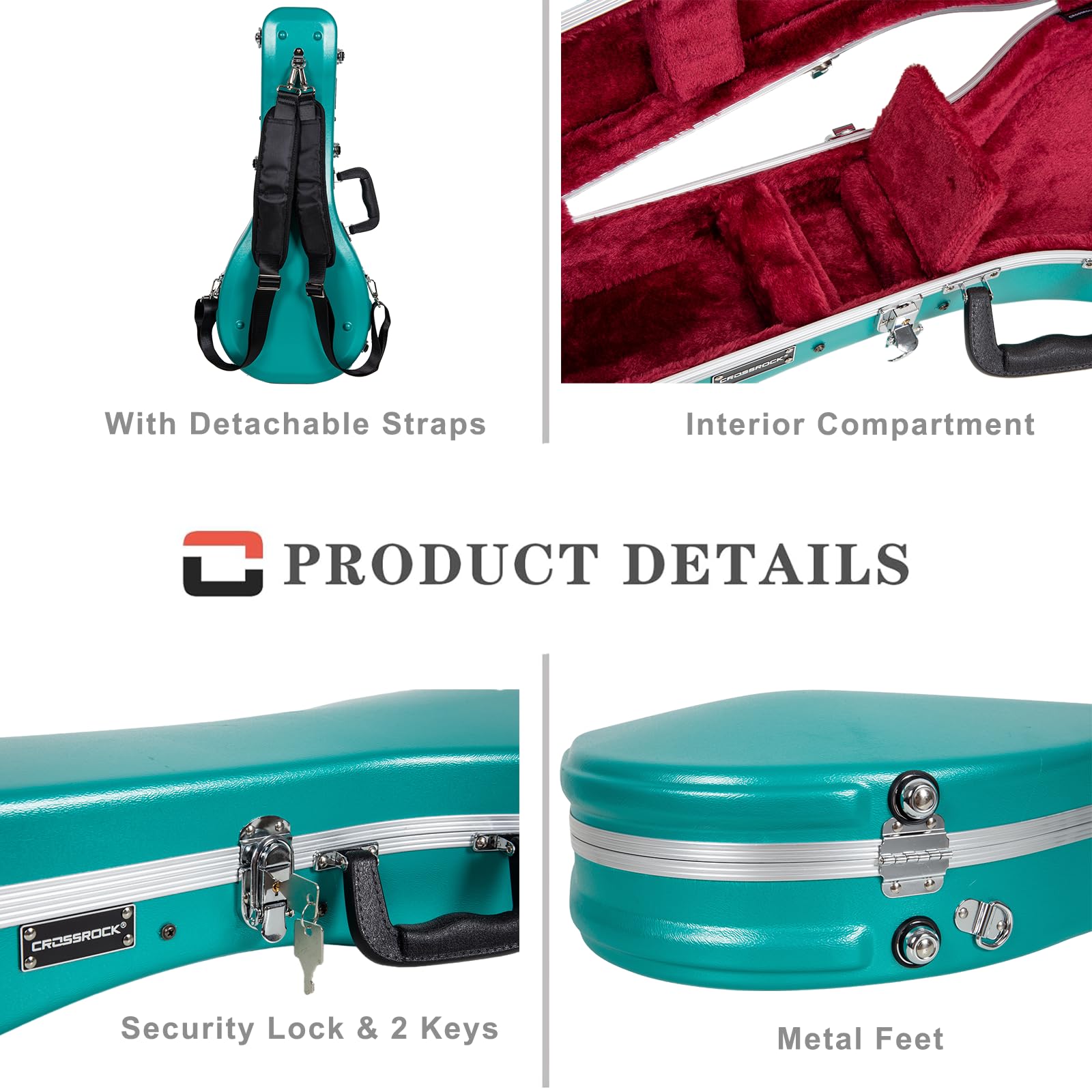 Crossrock A-Style Mandolin Case | Abs Molded Hardshell With Security Lock, Metal Feet, And Detachable Straps-Mint Blue (Cra862Ma