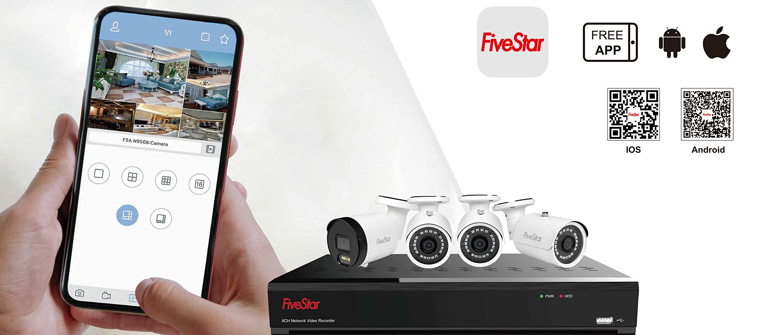 Five Star 4K Professional Security Metal Camera System, 1Pc H.265+ 5Mp Smart Detection Ai Camera & 7Pcs 5Mp Poe Security Cameras