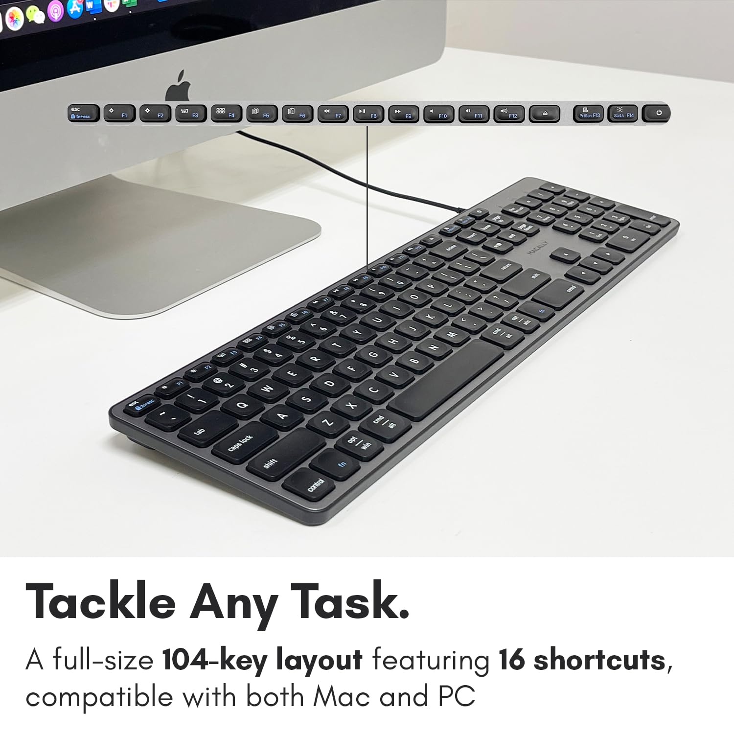 Macally Premium Wired Usb C Keyboard With Usb Ports   Connect Up To 3 Devices   (2X Usb A |1X Usb C Ports)   Wired Keyboard For